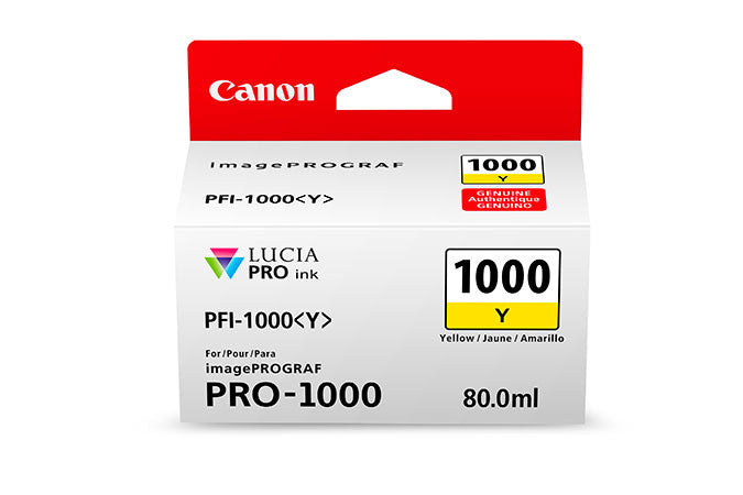 Canon PFI 1000 LUCIA PRO Yellow (Y) Ink Cartridge 80ml - Compatible with PRO-1000 Printer - High-Quality Photo Printing for Professional Photographers & Artists