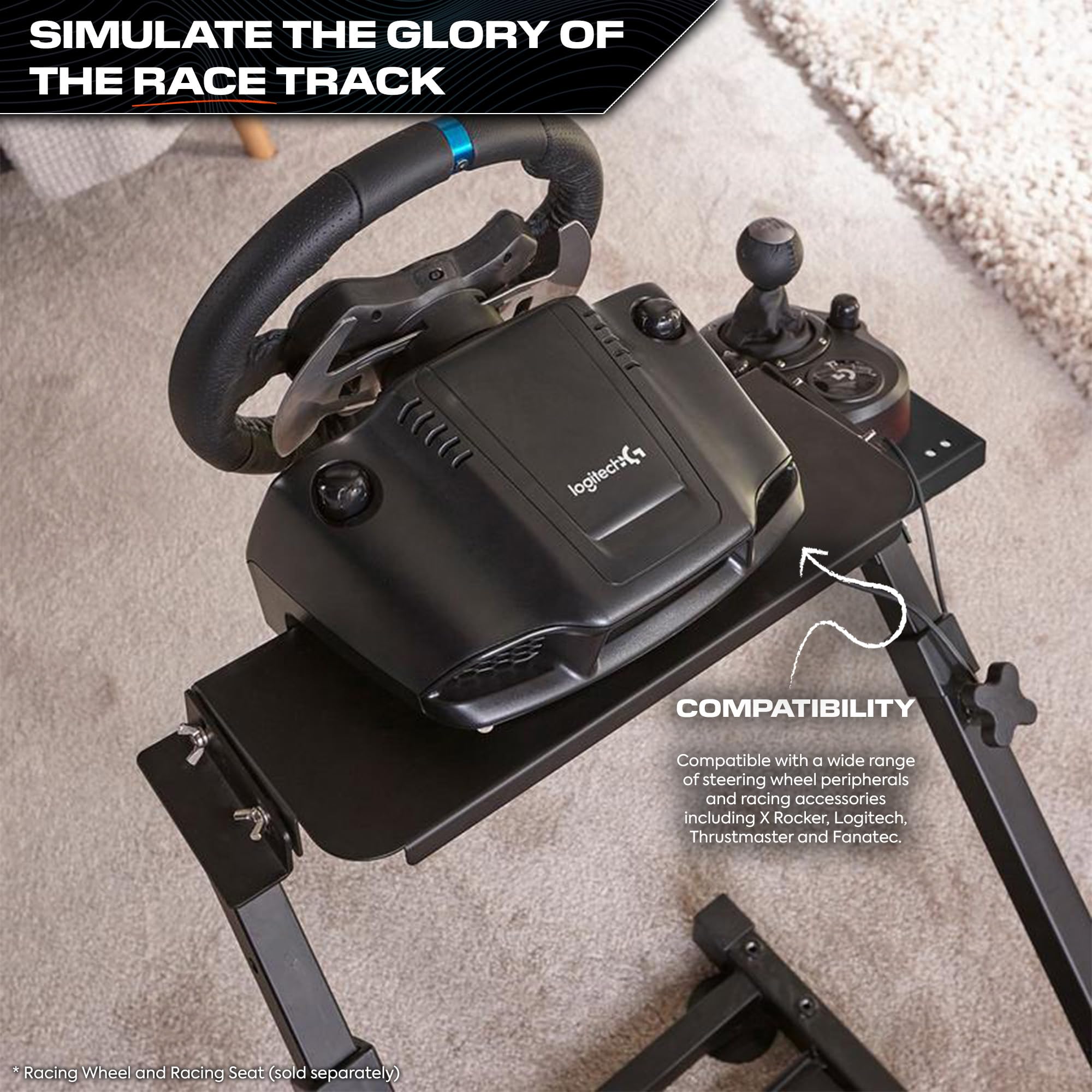 X-ROCKER Racing Wheel Stand - Adjustable Gaming Steering Wheel Stand with Gear Shifter for PS5, PS4, Xbox & PC - Perfect for Simulation Racing Games Like Forza & Gran Turismo