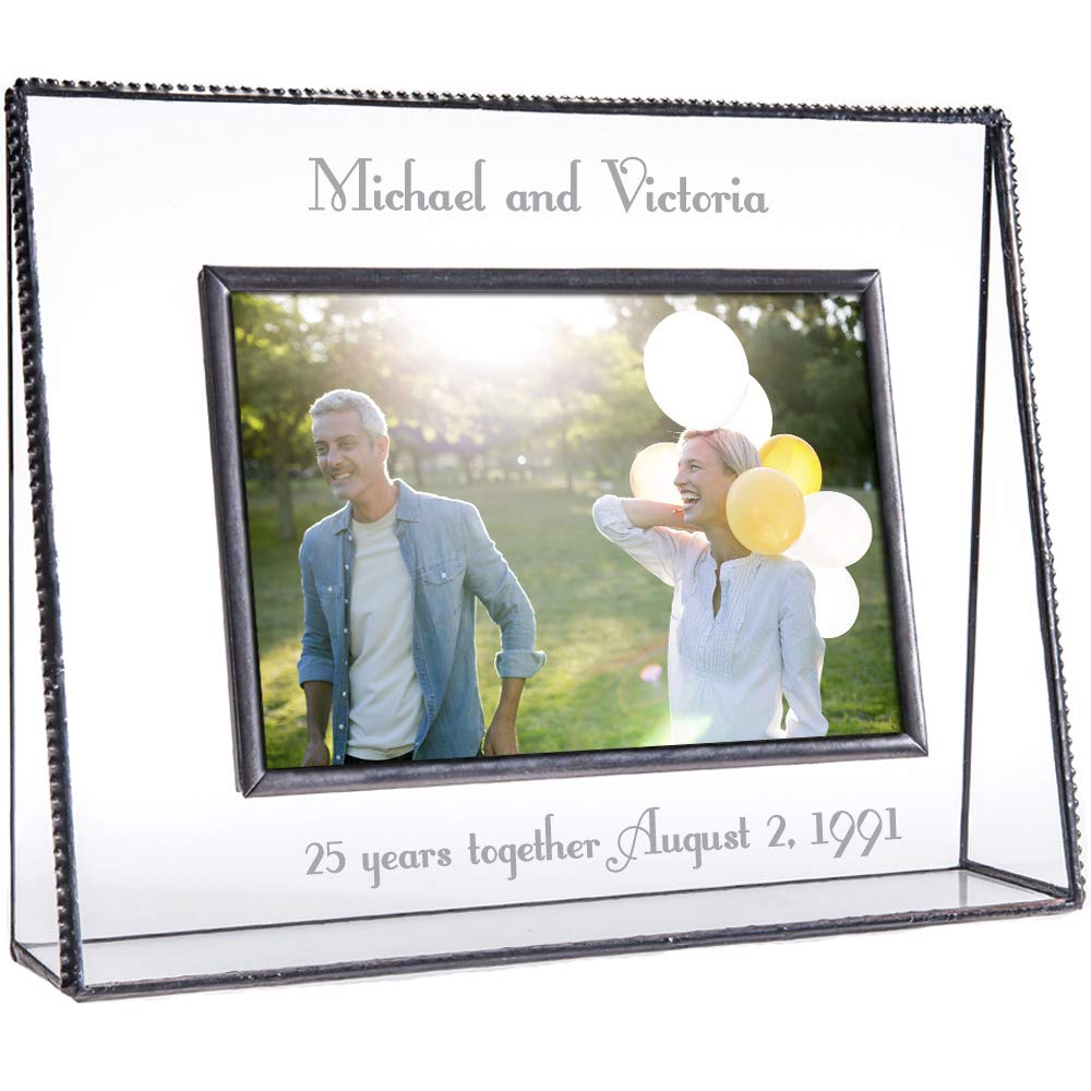 25th Anniversary Glass Photo Frame - Personalized Engraved 5x7 Gift for Couples