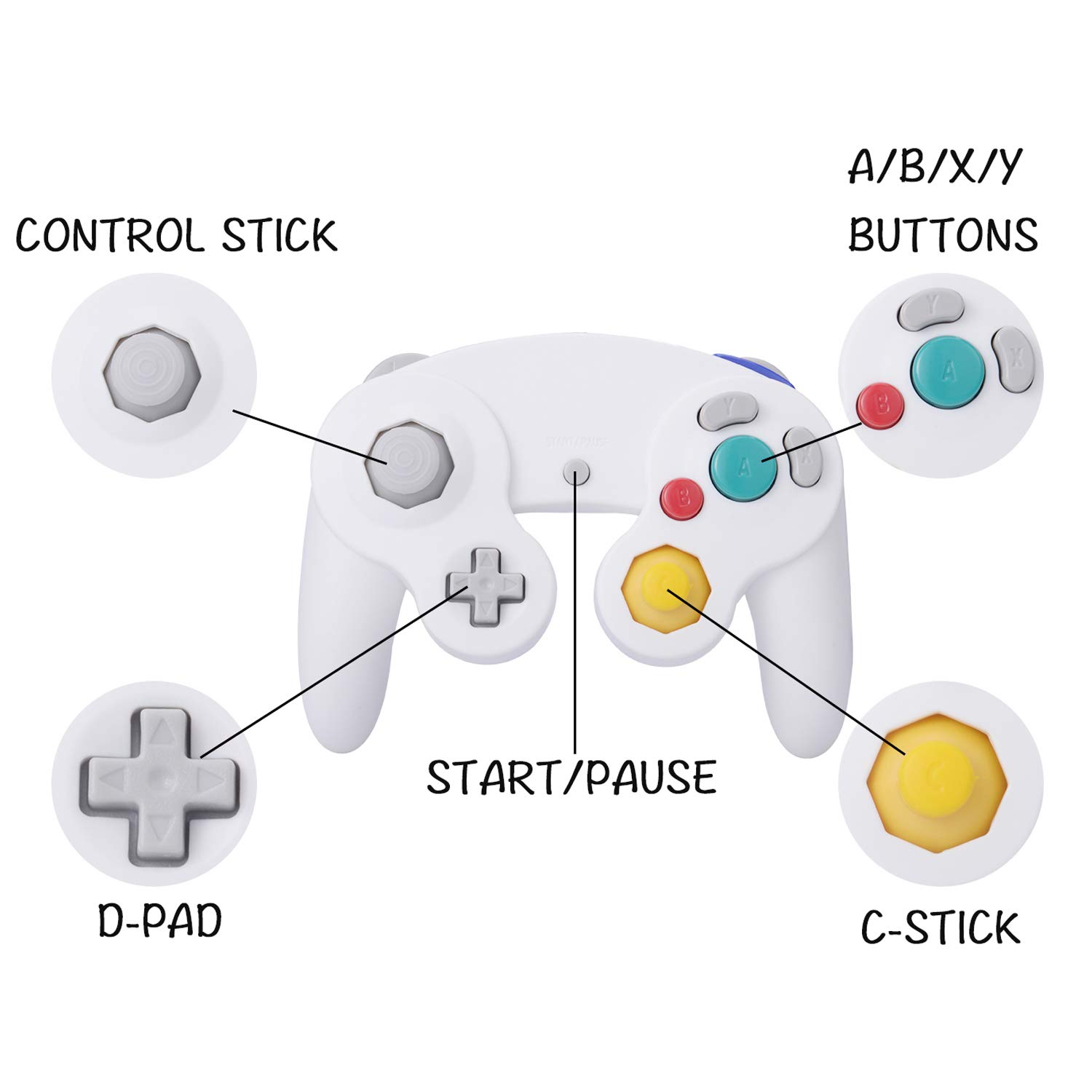 ONE250 2 Pack Classic Shock Wired Game Controllers for Wii & NGC Gamecube - Ergonomic Design, Plug & Play (White) - Perfect for Multiplayer Gaming & Retro Console Enthusiasts