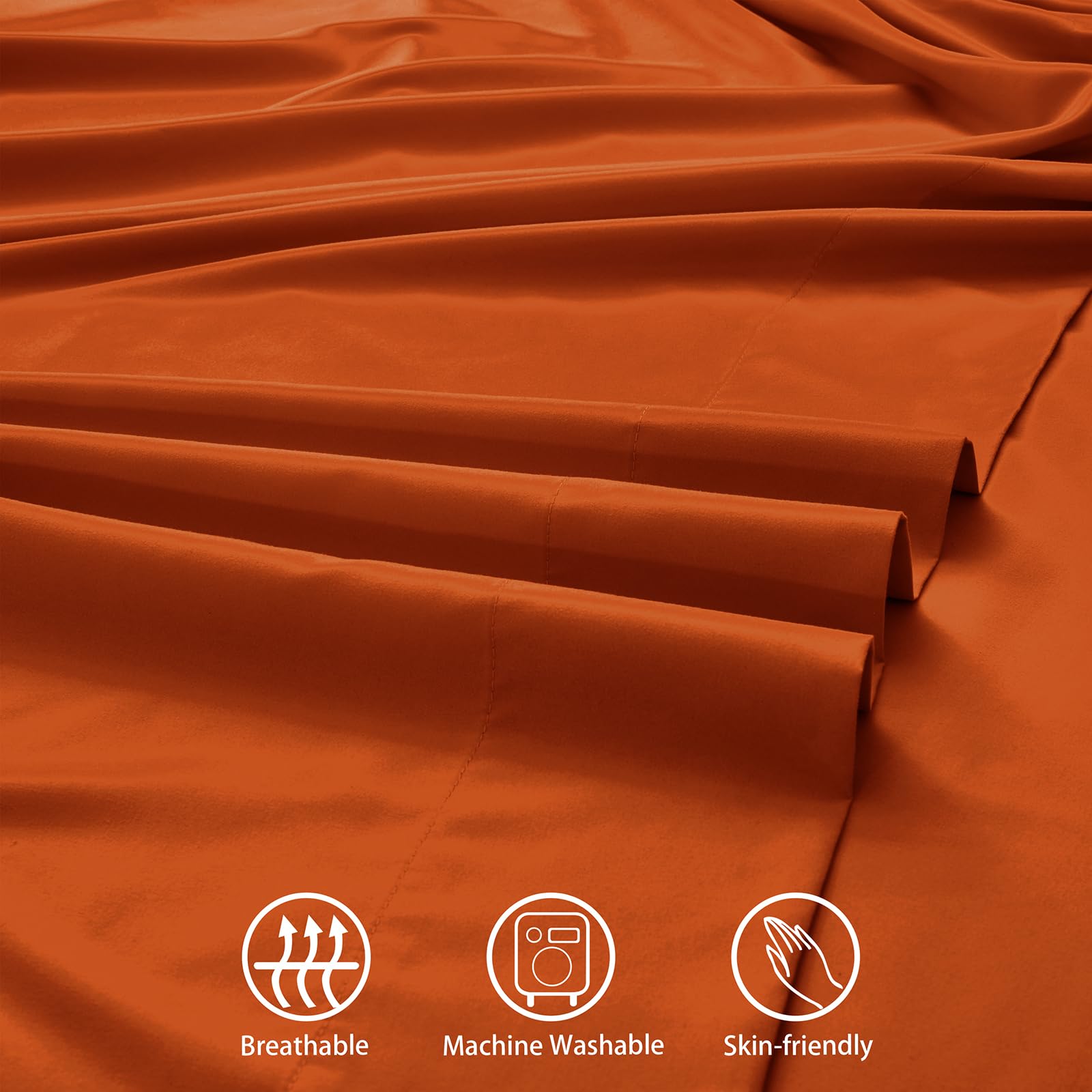 SiinvdaBZX Extra Deep Pocket Full Sheets Set - 4 Piece Soft 1800 Thread Count Fitted Sheet with Side Pocket - Fits Mattress Up to 24 Inches Thick - Burnt Orange Deep Pocket Sheets for Air Mattress - Perfect for Guest Beds, Dorm Rooms & Camping Trips