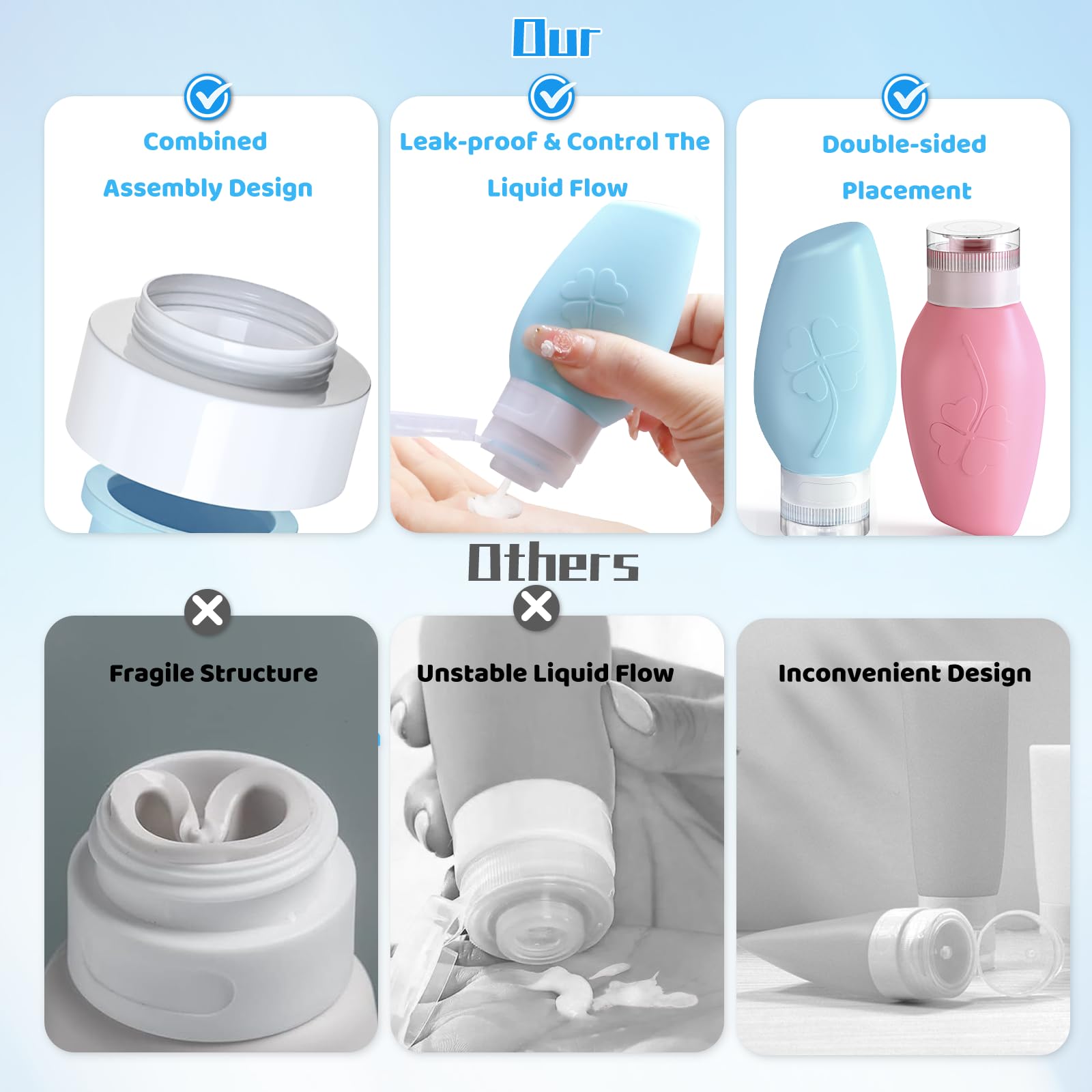 BPA Free 3oz (4 Pack) Leak Proof Silicone Travel Bottles for Toiletries - Squeezable TSA Approved Containers for Shampoo, Lotion & Cosmetics | Perfect Travel Essentials for Women, Men & Carry-On Luggage | Ideal for Airplane Trips, Gym Bags & Vacation Packing