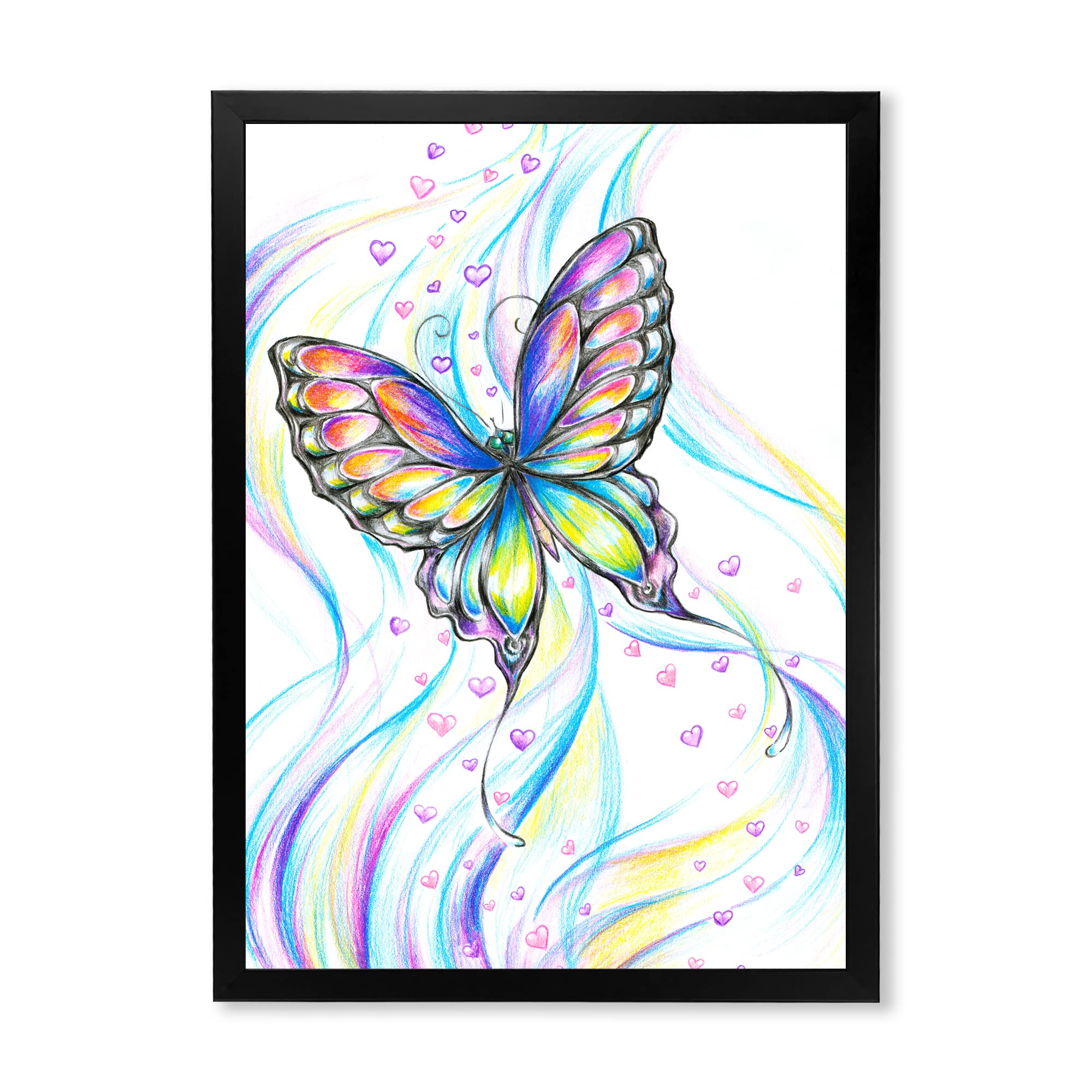 **DesignQ Iridescent Butterfly Traditional Framed Wall Art - Elegant Home Decor for Living Room, Bedroom & Office**