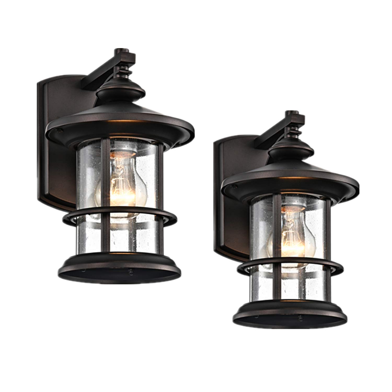 MICSIU Oil Rubbed Bronze Outdoor Wall Light 2 Pack - 10 Inch Metal Exterior Sconce with Clear Seedy Glass for Porch, Patio, Backyard | Weather-Resistant Outdoor Lighting for Home, Garden & Entryway