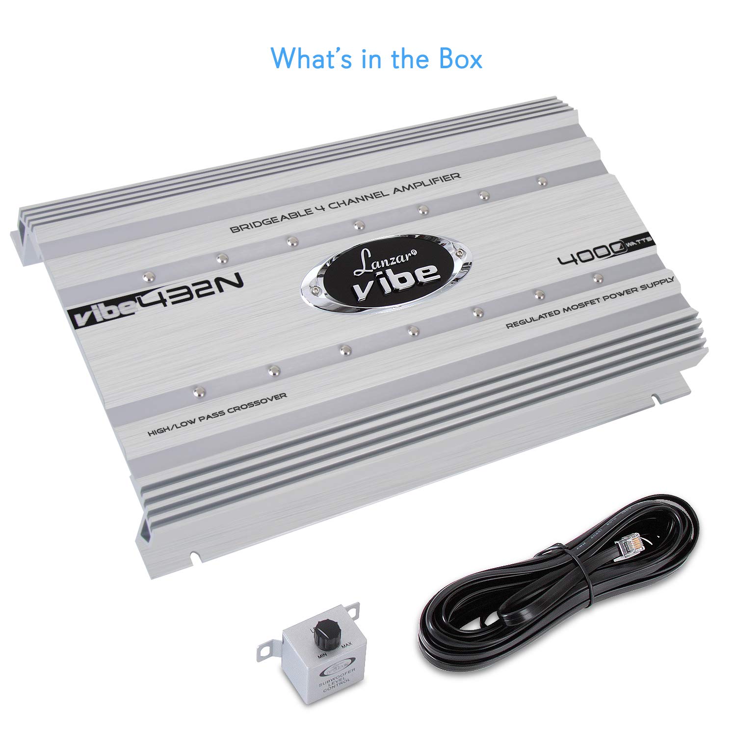Lanzar 4000W 4-Channel Car Amplifier - Bass Control & LED for Car Audio Systems