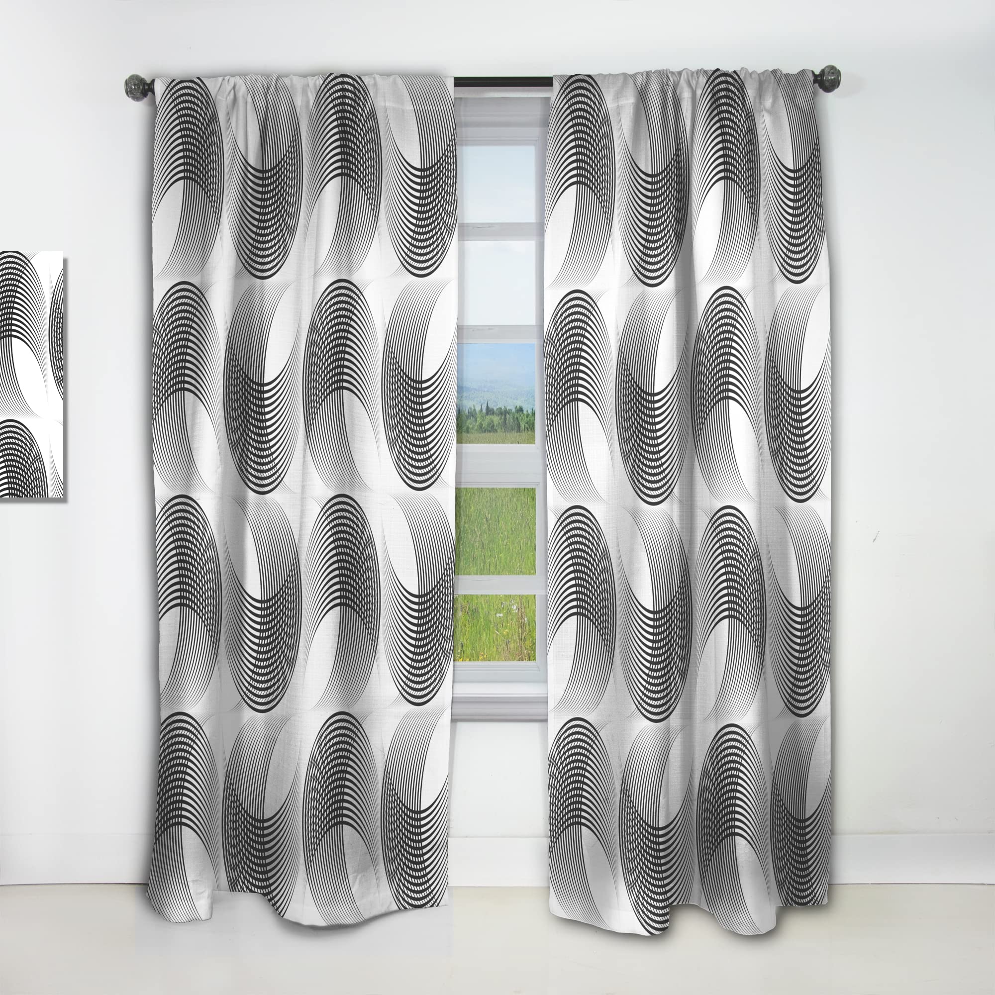 Monochrome Geometric Pattern IX Thermal Insulated Curtains - Single Panel 52x108 - Blackout Drapes for Bedroom & Living Room - Modern Window Treatment for Home Decor