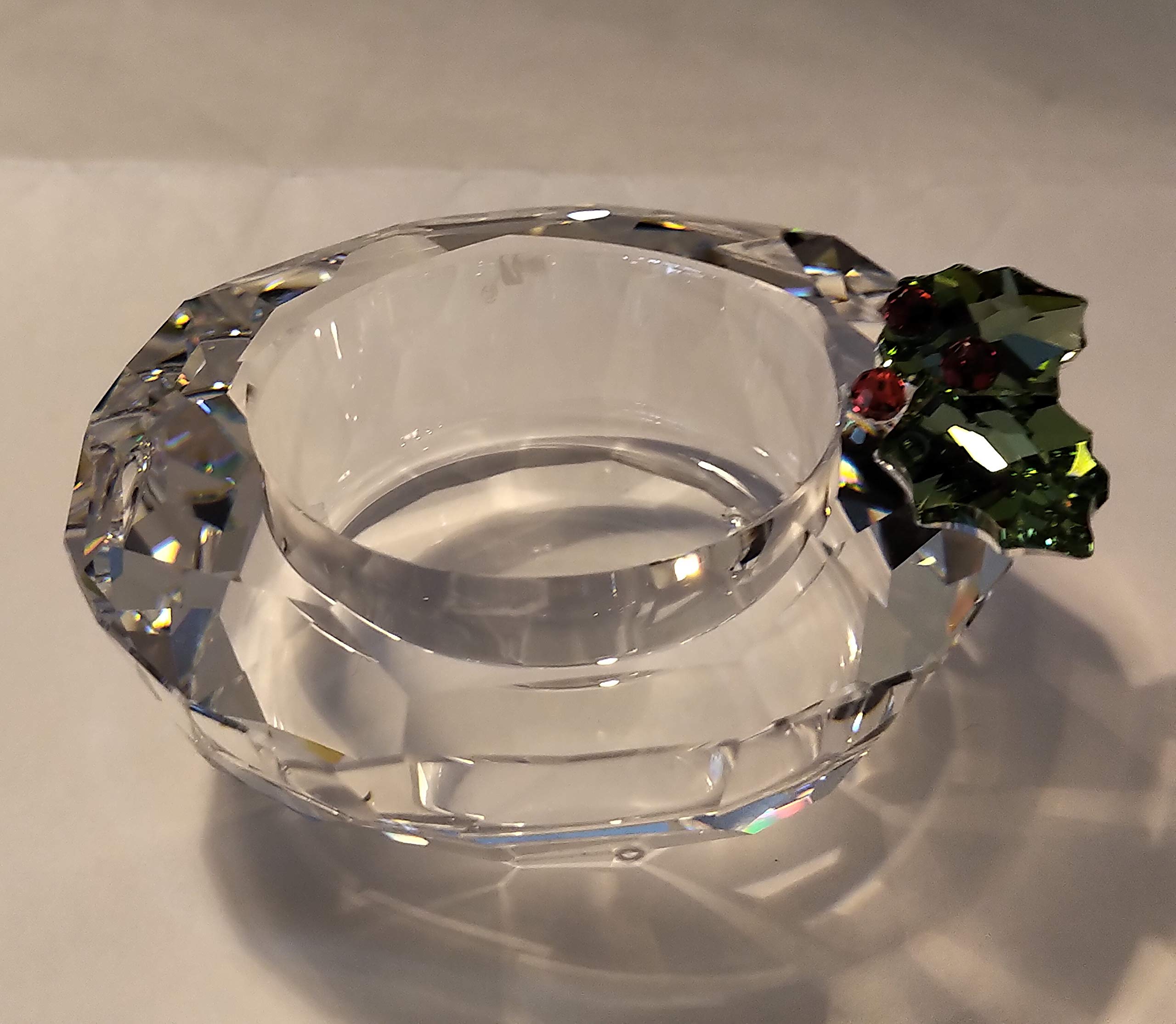 Swarovski Crystal Holly Tea Light Holder - Elegant Holiday Candle Holder for Christmas Decor, Table Centerpiece, Wedding & Home Decoration