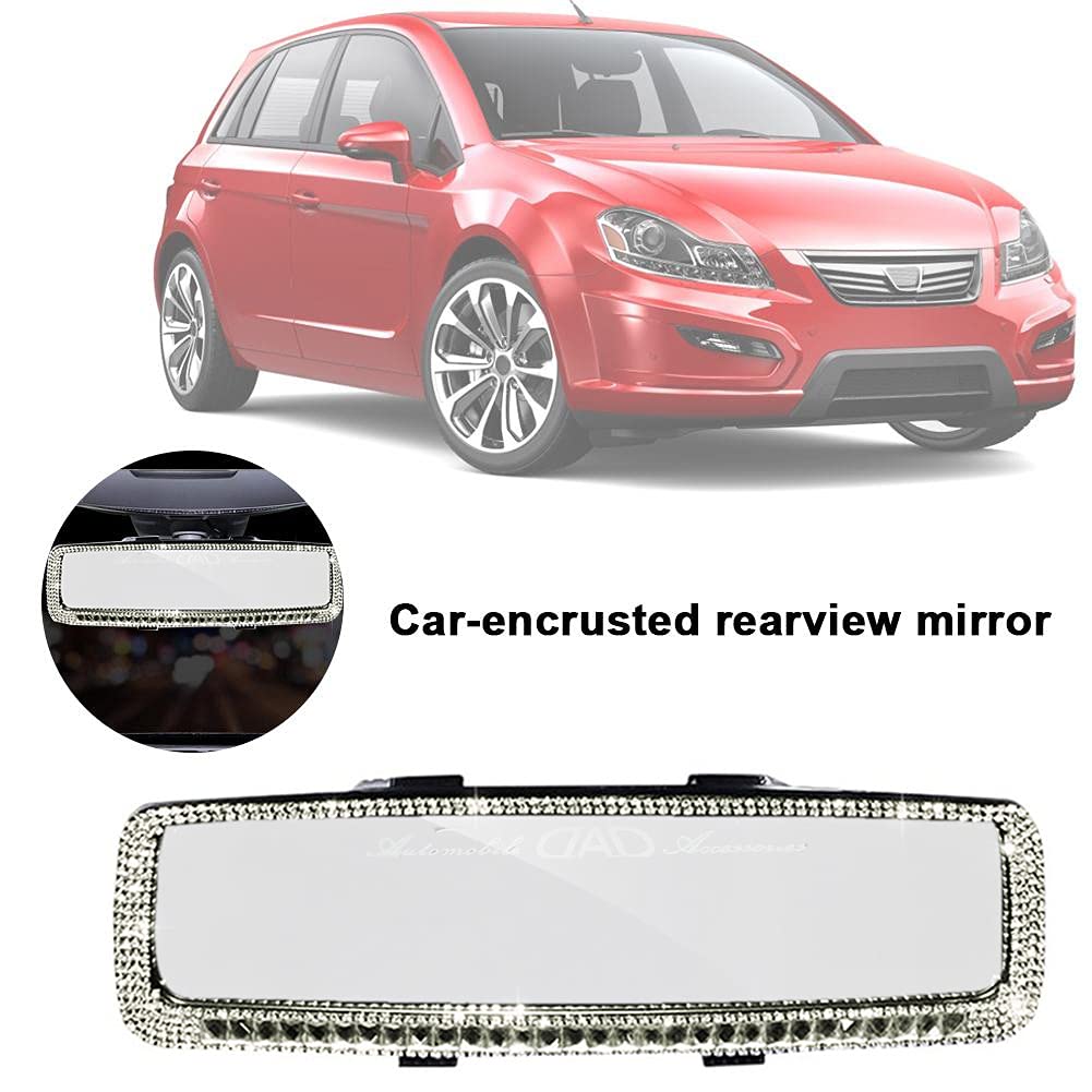 Bling Rhinestone Car Rear View Mirror Cover - Crystal Diamond Auto Interior Accessories for Women - Universal Fit for Car, Truck & SUV - Silver | Stylish Upgrade for Daily Commute & Road Trips