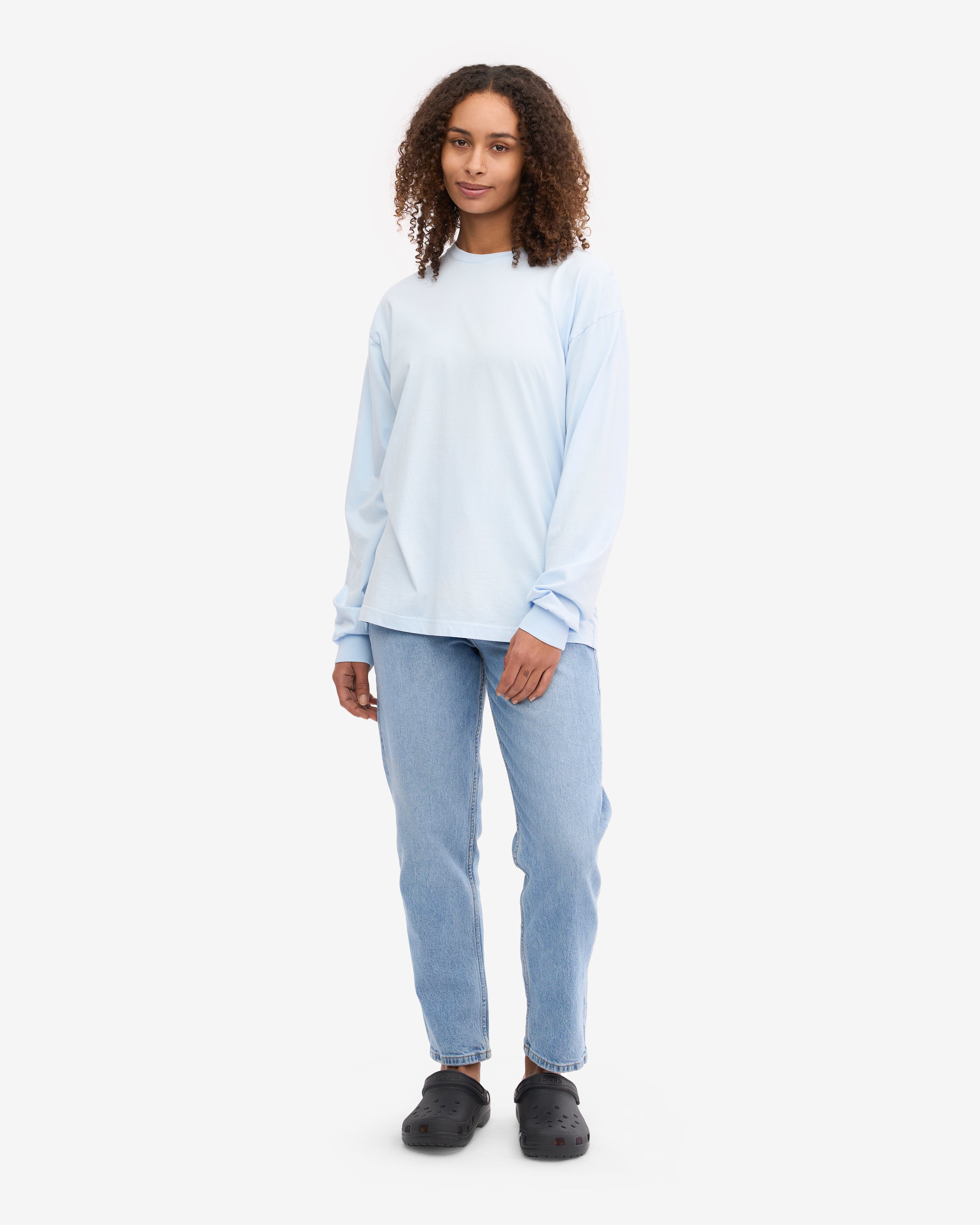 Oversized Organic Long Sleeve T-Shirt for Women - Soft Polar Blue Cotton Tee - Loose Fit Casual Shirt for Everyday Wear, Lounge & Street Style