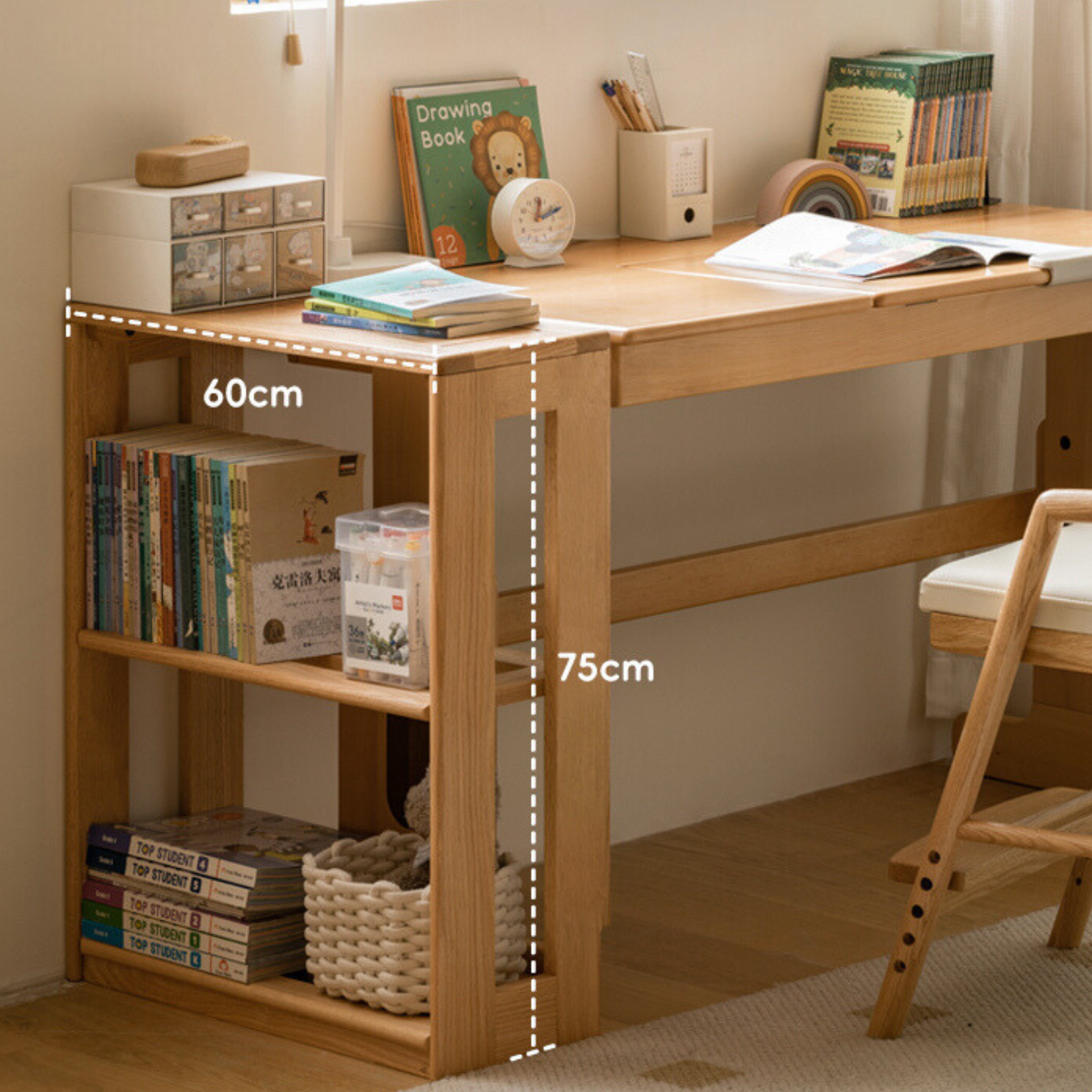 Solid Wood Kids Bookshelf - Oak & Beech Toy Storage Organizer for Bedroom, Playroom & Nursery - Durable & Stylish Children's Furniture