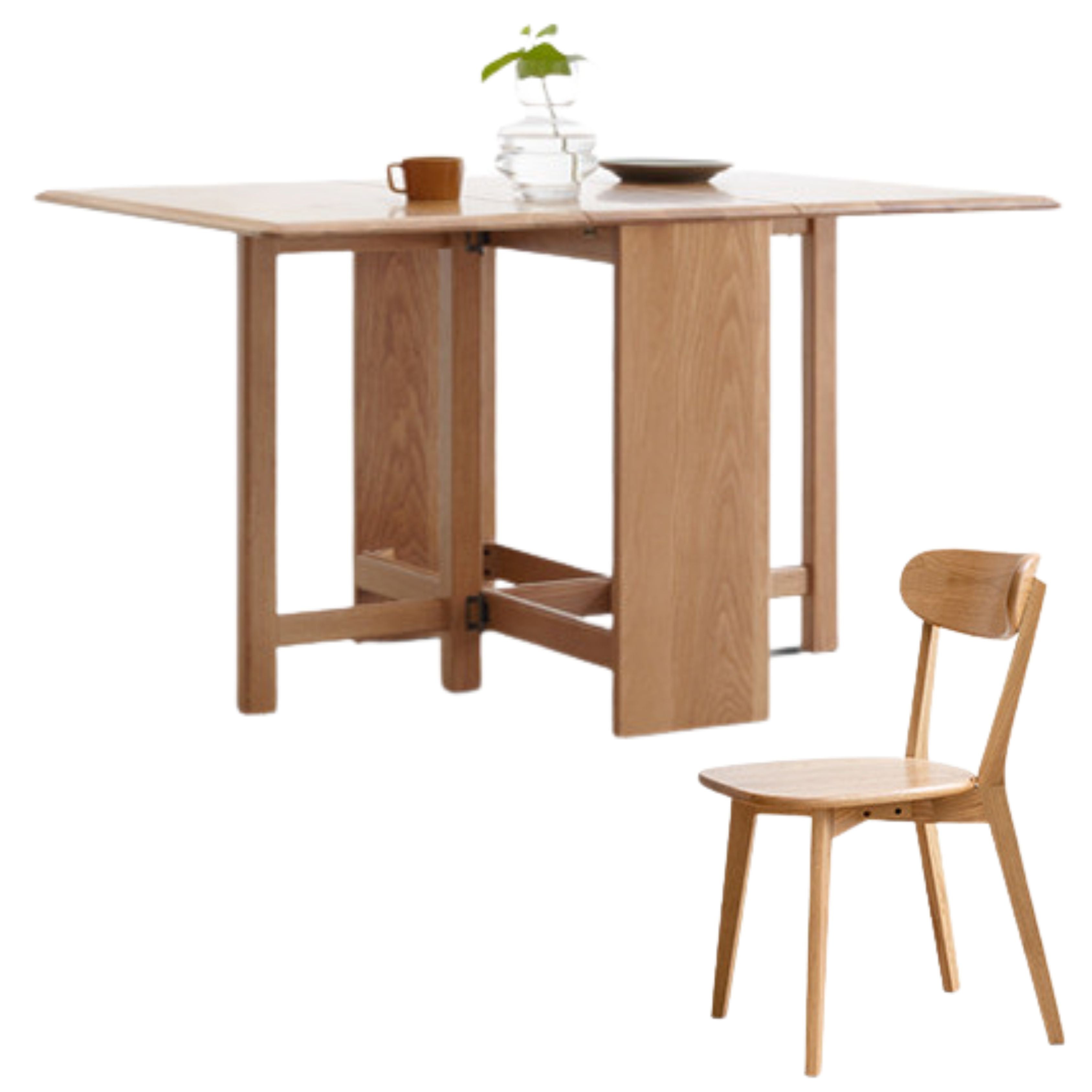 **Solid Oak Wood Extendable Dining Table - Expandable for 6 to 8 Seats - Perfect for Small Spaces & Entertaining Guests**
