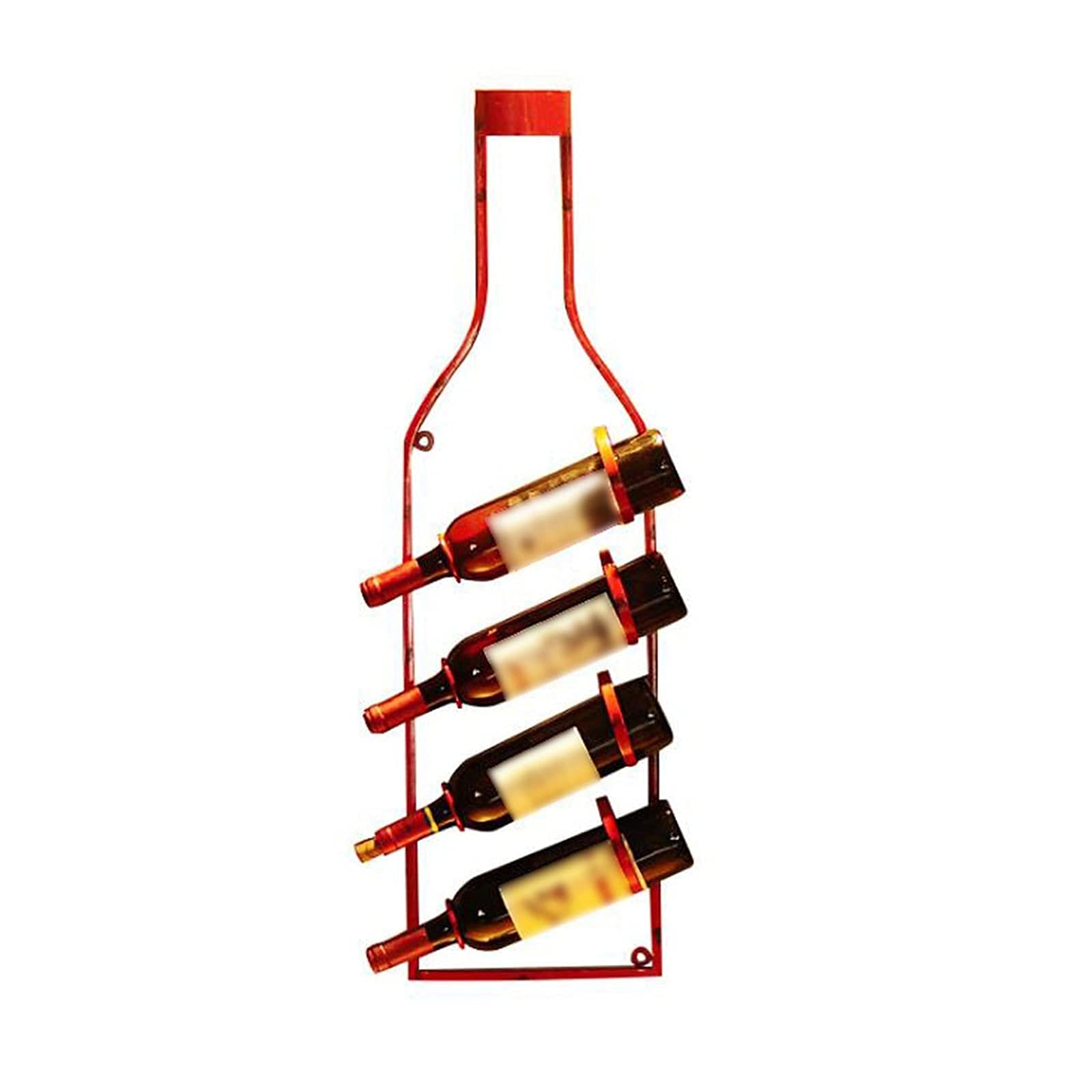 Industrial Vintage Wall Mounted Wine Rack - Hanging Bottle Shape Wine Holder for 4 Bottles, Red - Perfect for Home Bars, Kitchen Decor & Dining Room Storage