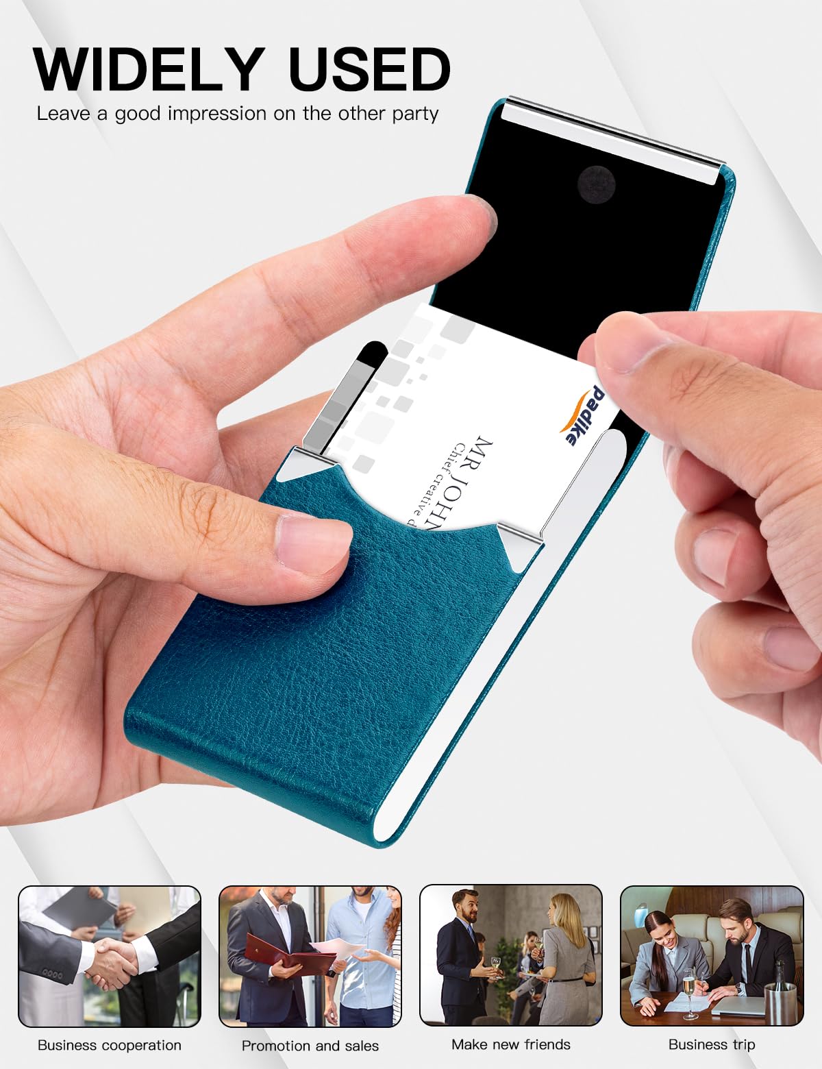 Premium PU Leather Business Card Holder - Slim Metal Pocket Card Case with Magnetic Closure for Professionals (Z-Seagreen) | Perfect for Networking Events, Office Meetings & Business Travel