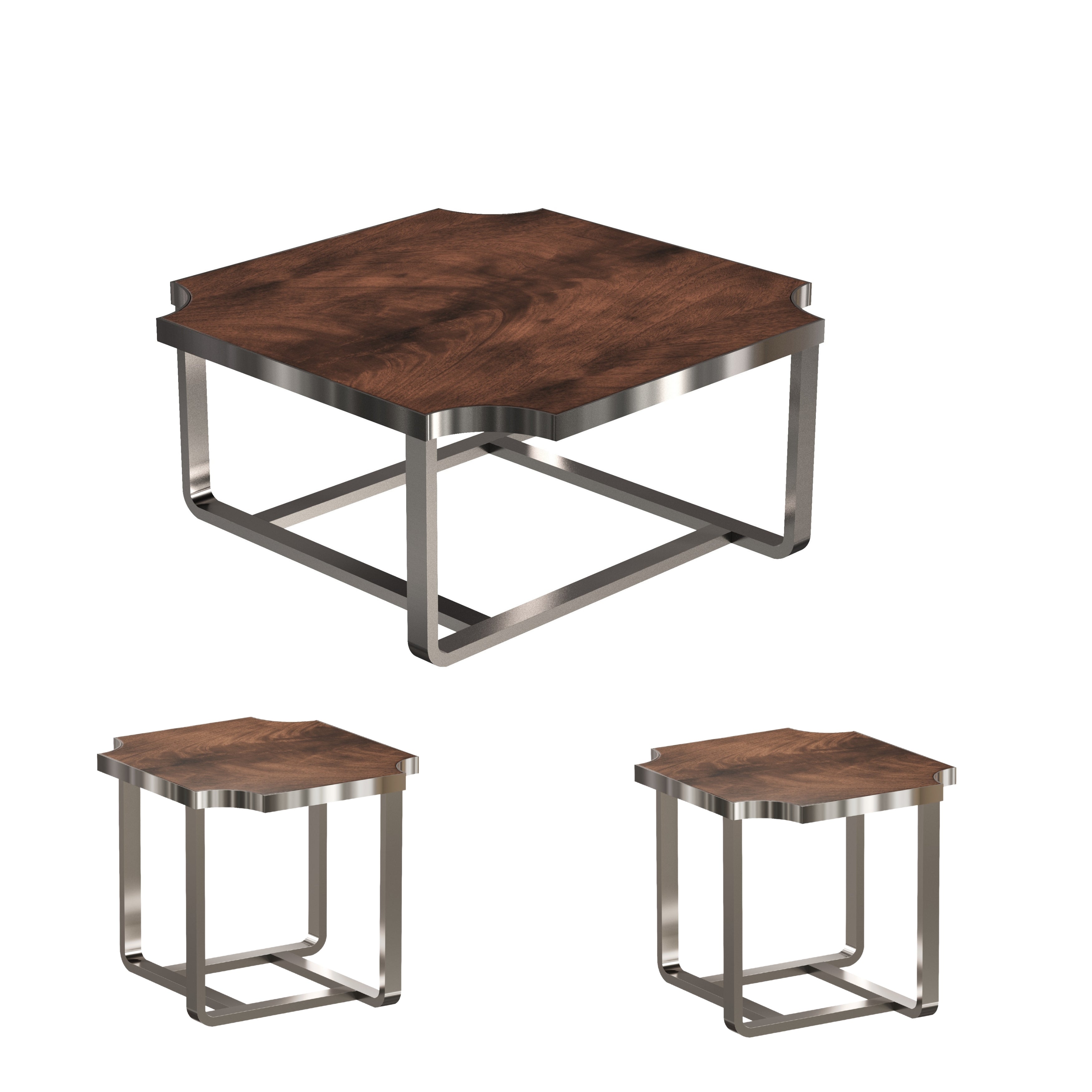 Roundhill Furniture Ruffin 3-Piece Square Coffee Table Set - 40x40 Inch Modern Coffee Table with 2 Matching End Tables for Living Room, Lounge & Home Decor