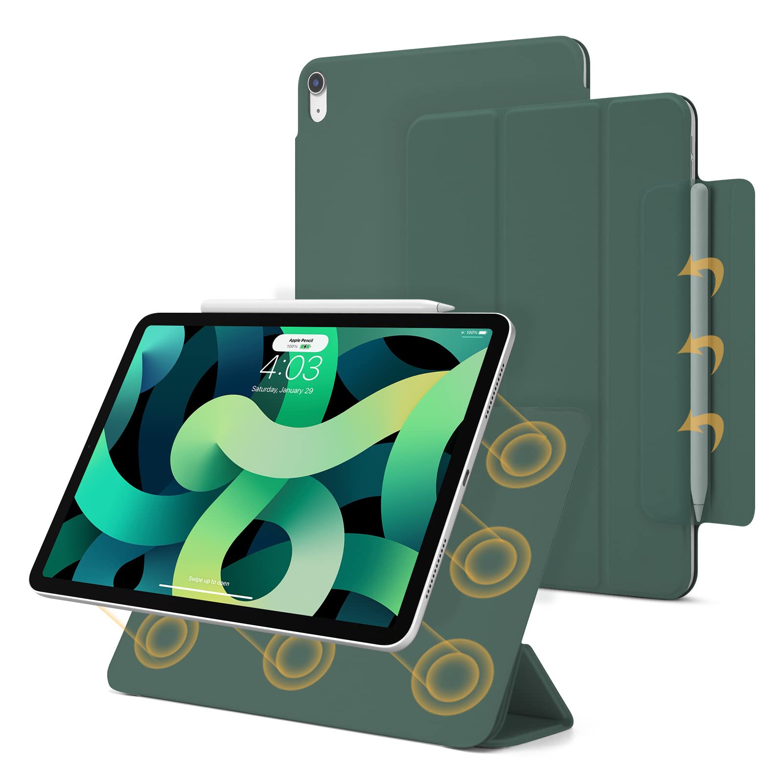 Magnetic Case for iPad Air 11 Inch M3/M2 2025/2024 - Smart Folio Cover for iPad Air 5th/4th Gen 10.9 Inch 2022/2020 - Trifold Stand with Auto Sleep/Wake - Apple Pencil Pro Compatible (Green) - Perfect for Work, Study & Travel Protection