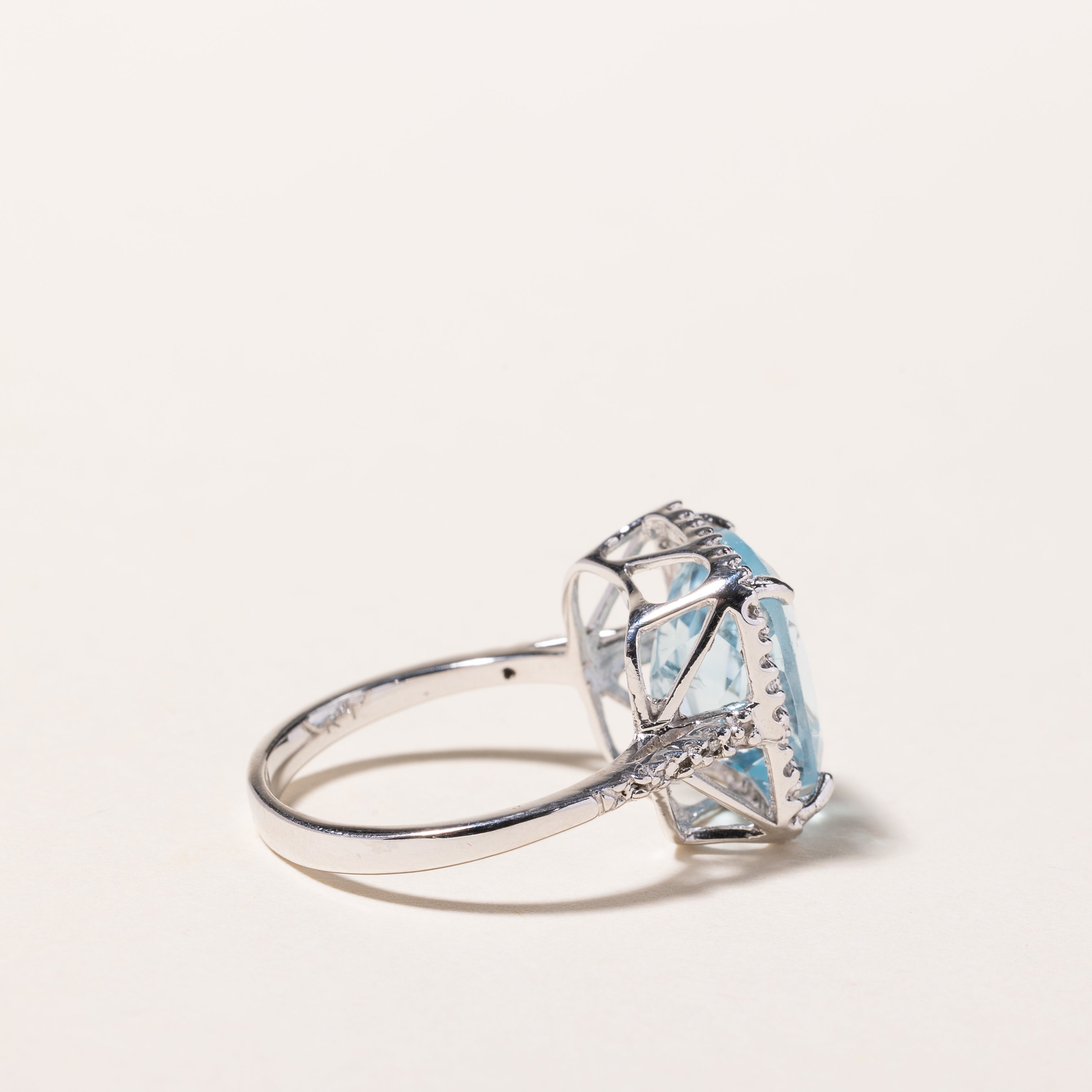 10K White Gold Blue Topaz and Diamond Ring - 7.14ct Natural Topaz with 0.14ctw Diamonds - Size 7 - Elegant Engagement, Wedding, Anniversary Jewelry Gift for Her
