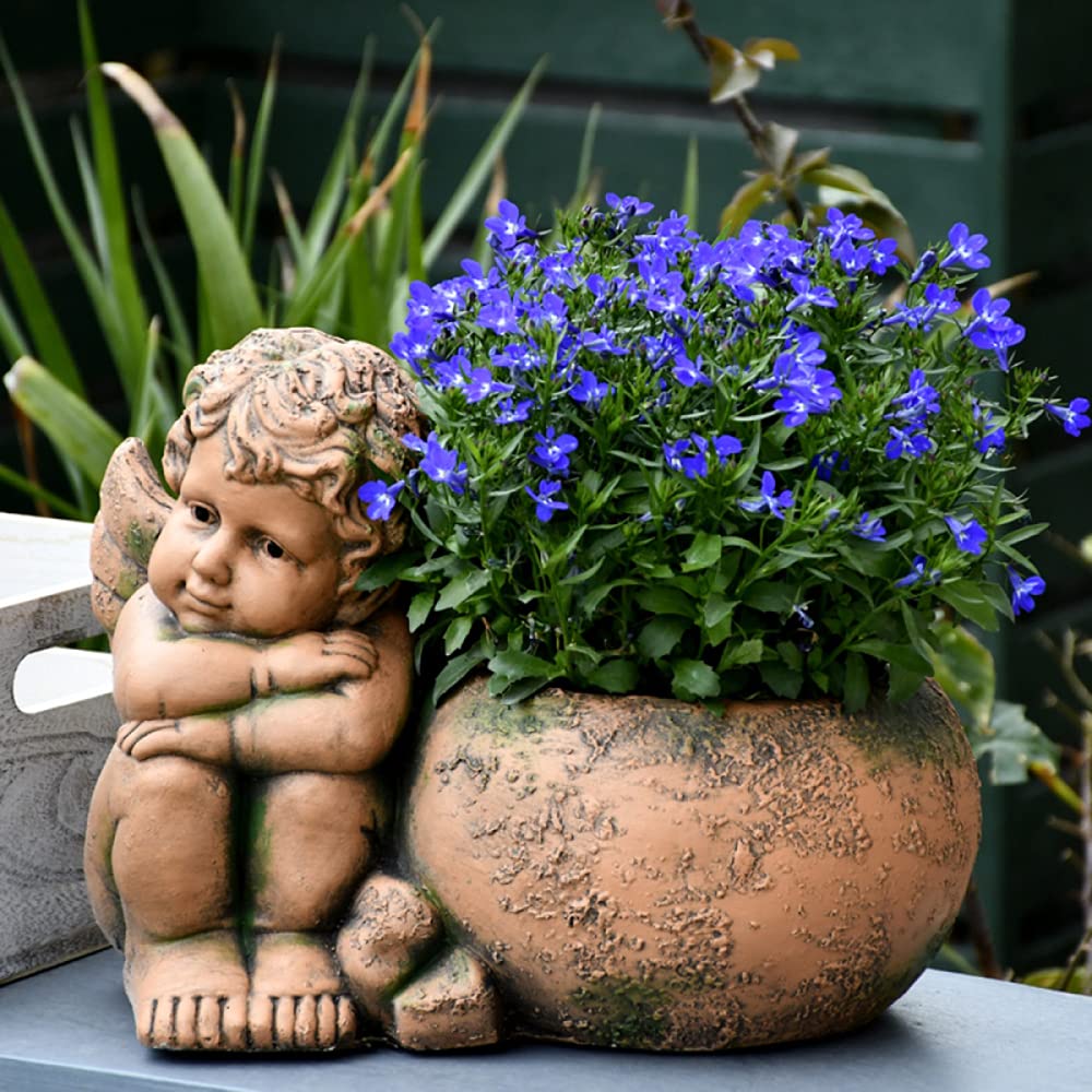 Angel Garden Statues Planter Pot - Praying Cherub Sculptures with Drainage Hole, Decorative Flower Pots for Succulents & Plants, Indoor/Outdoor Garden & Patio Decor (14 Inch) - Perfect for Home, Yard, Wedding & Gift Decorations