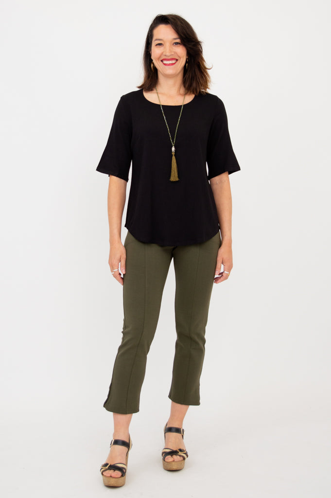 Liza Top Women's Black Bamboo Linen Blouse - Soft & Breathable Summer Tops for Casual Wear & Office Outfits