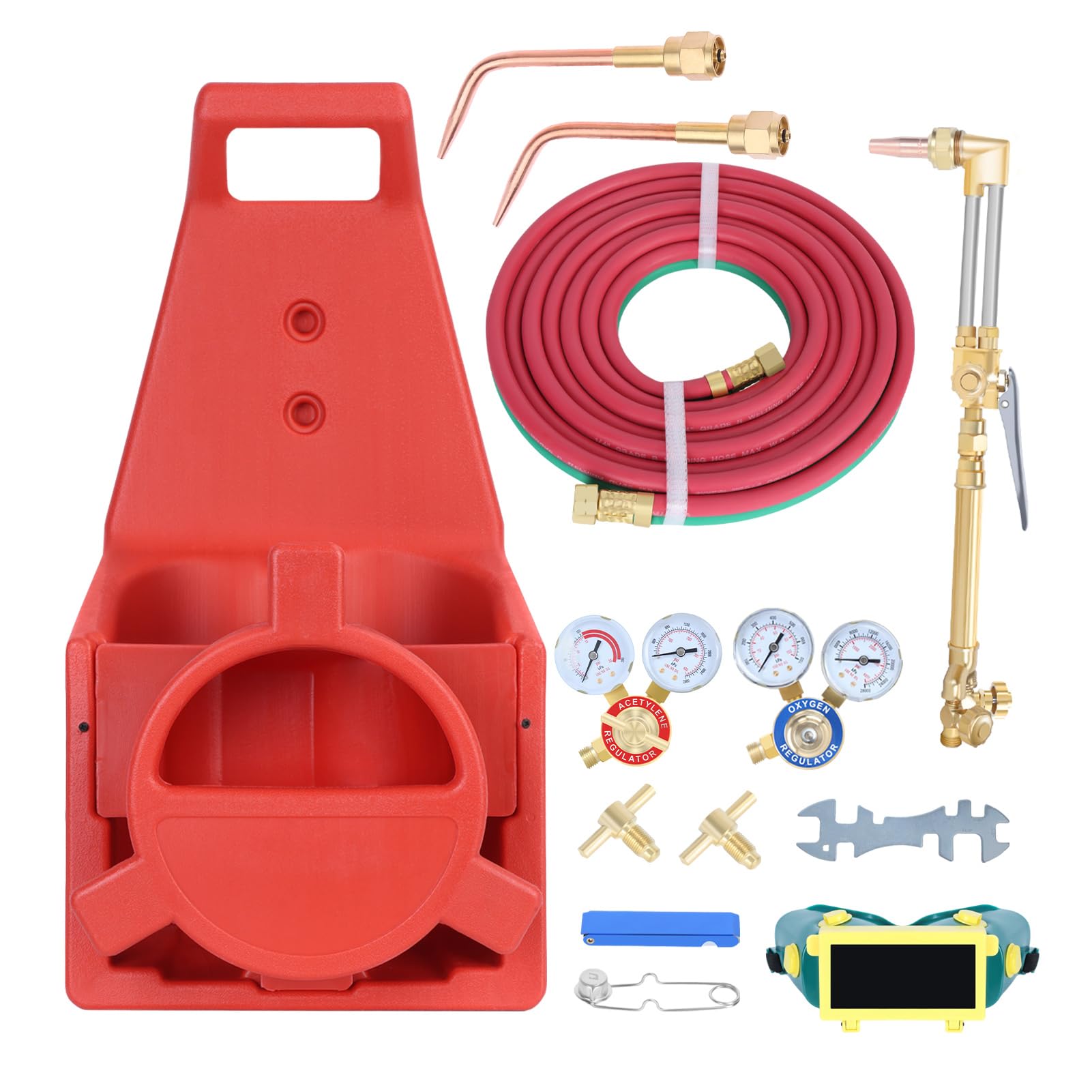 Oxy Acetylene Torch Kit - Professional Portable Oxyacetylene Welding & Cutting Torch Set with Pressure Gauge, Brass Nozzle & Pipe (Gas Cylinder Not Included) - Ideal for Metal Fabrication, HVAC Repair & DIY Welding Projects