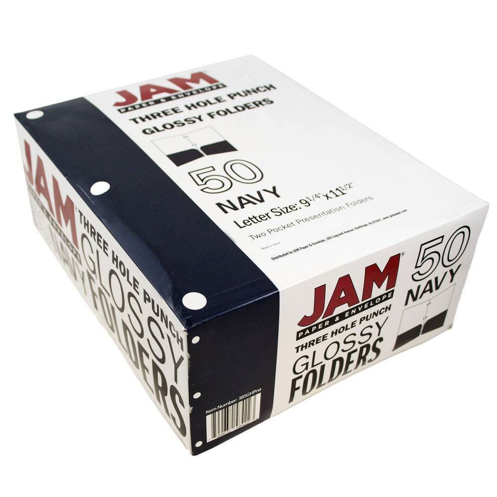 Laminated 3 Hole Punch School Folders - Navy Blue for Office & Classroom