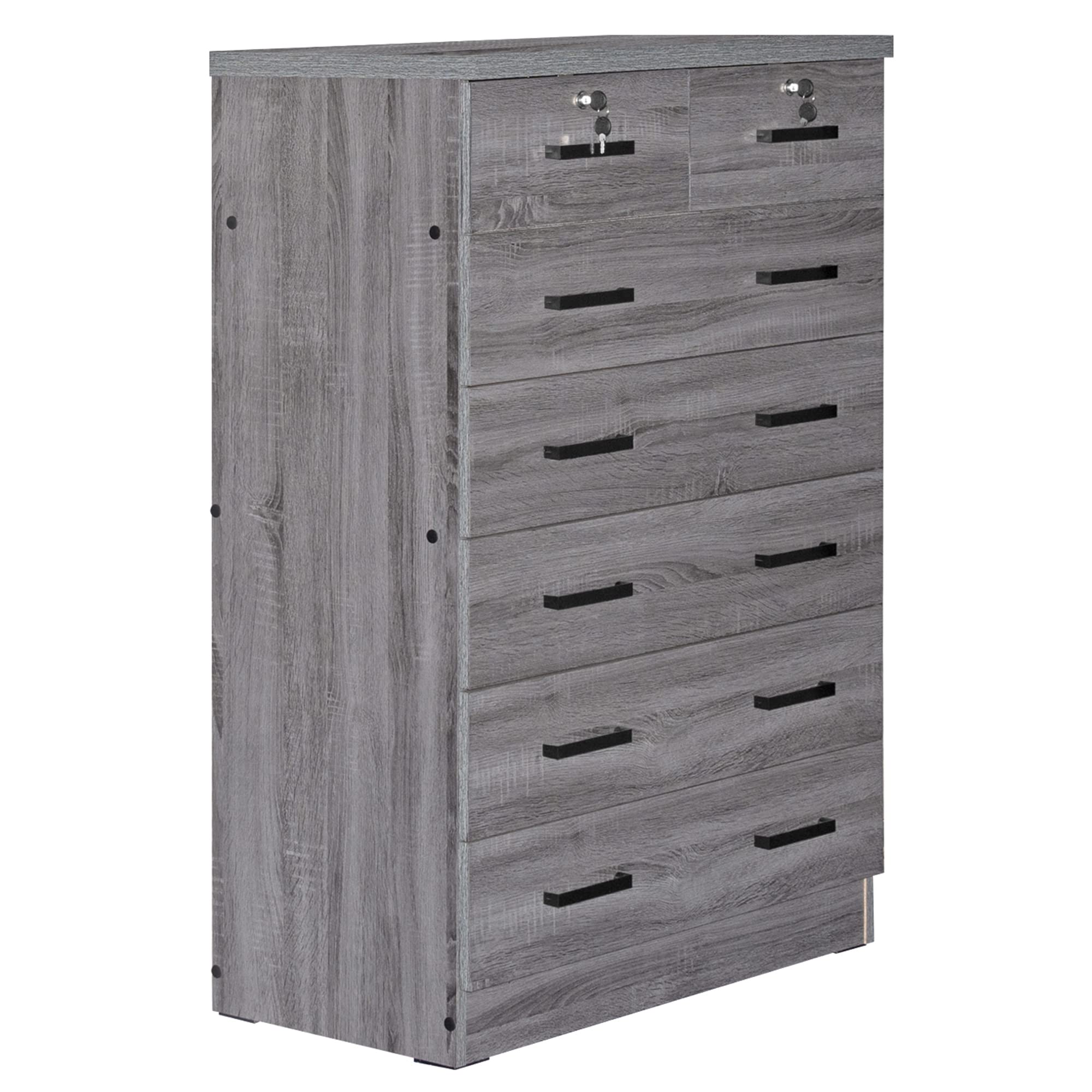 Better Home Products Cindy 7-Drawer Wooden Dresser with Lock - Gray Storage Chest for Bedroom, Nursery & Closet Organization