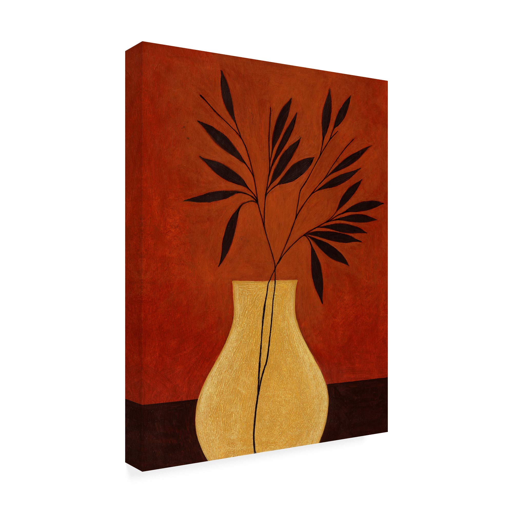 Pablo Esteban Yellow Vase With Leaves - 24x32 Inches Modern Home Decor Vase for Living Room, Dining Table, Office & Wedding Centerpiece - Trademark Fine Art ALI46244-C2432GG