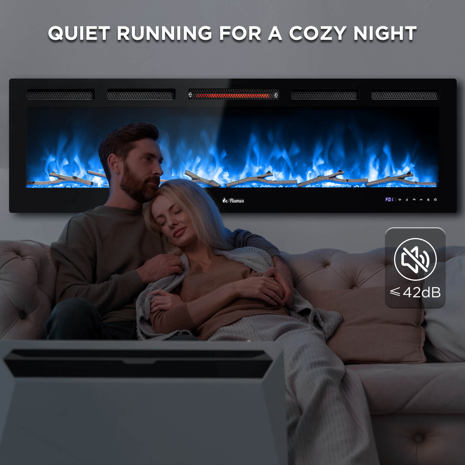 In Flames INF60W 3D WiFi Smart Wall Mounted Electric Fireplace with Tempered Glass - Modern Heating Solution for Living Room, Bedroom & Office