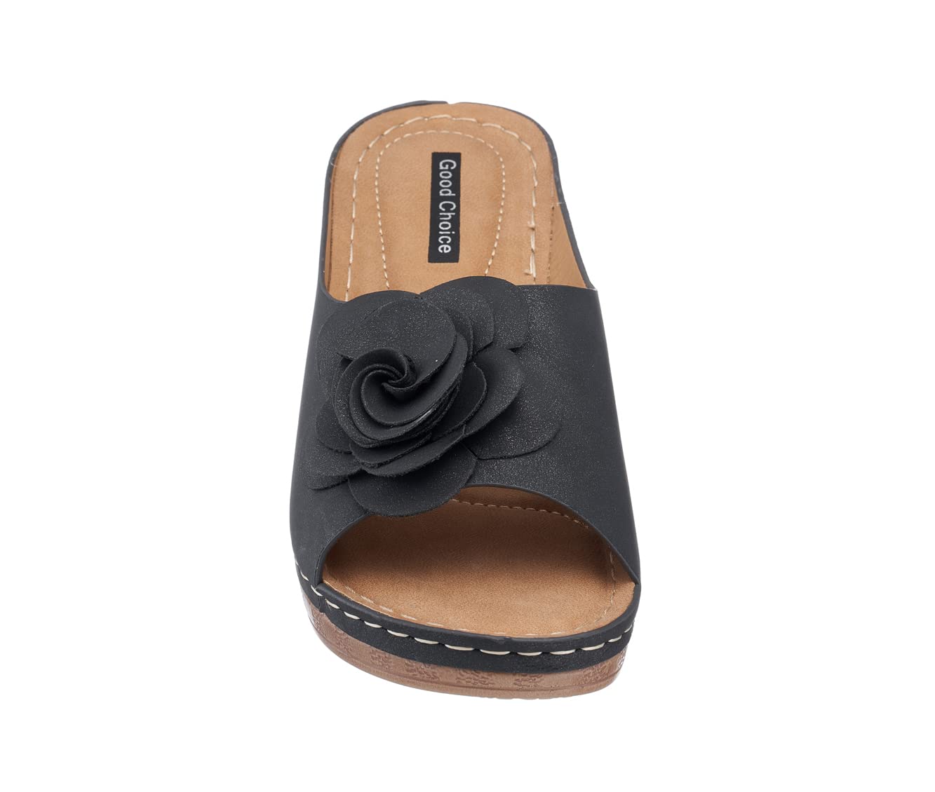 GC Women's Wedge Sandals - Open Toe Mid Heel Platform Sandals with Comfy Perforated Vegan Leather Straps | Tokyo/Black/Size 7 | Perfect for Summer, Beach, and Casual Outings