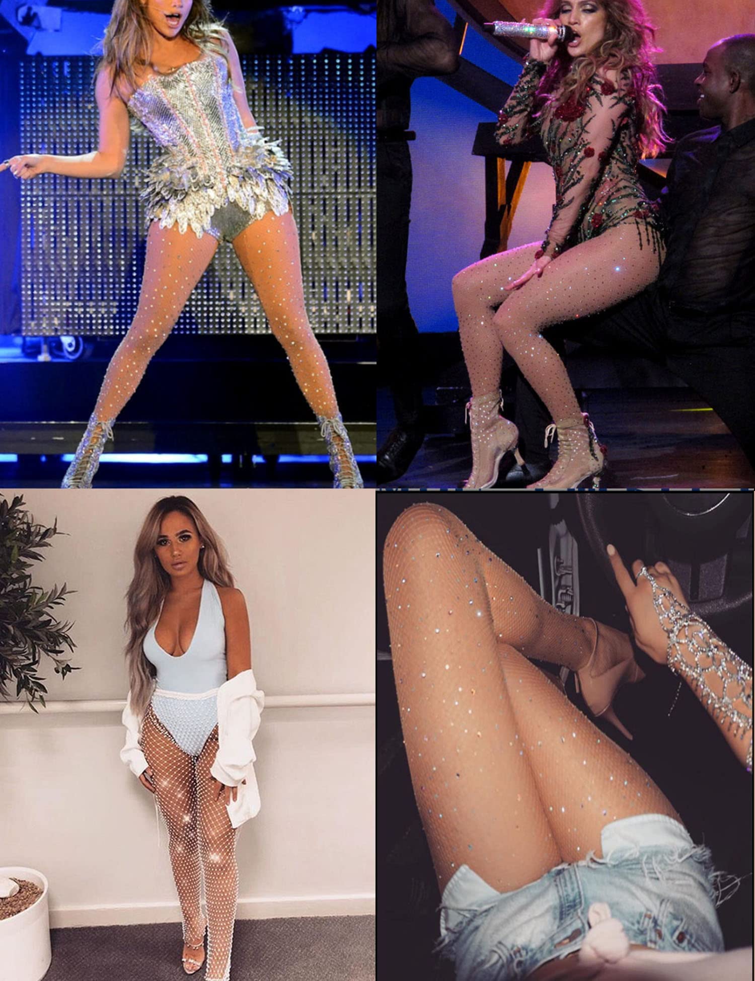 RSLOVE Women's Sparkle Rhinestone Fishnet Stockings - High Waist Sexy Tights Pantyhose for Party, Cosplay & Night Out