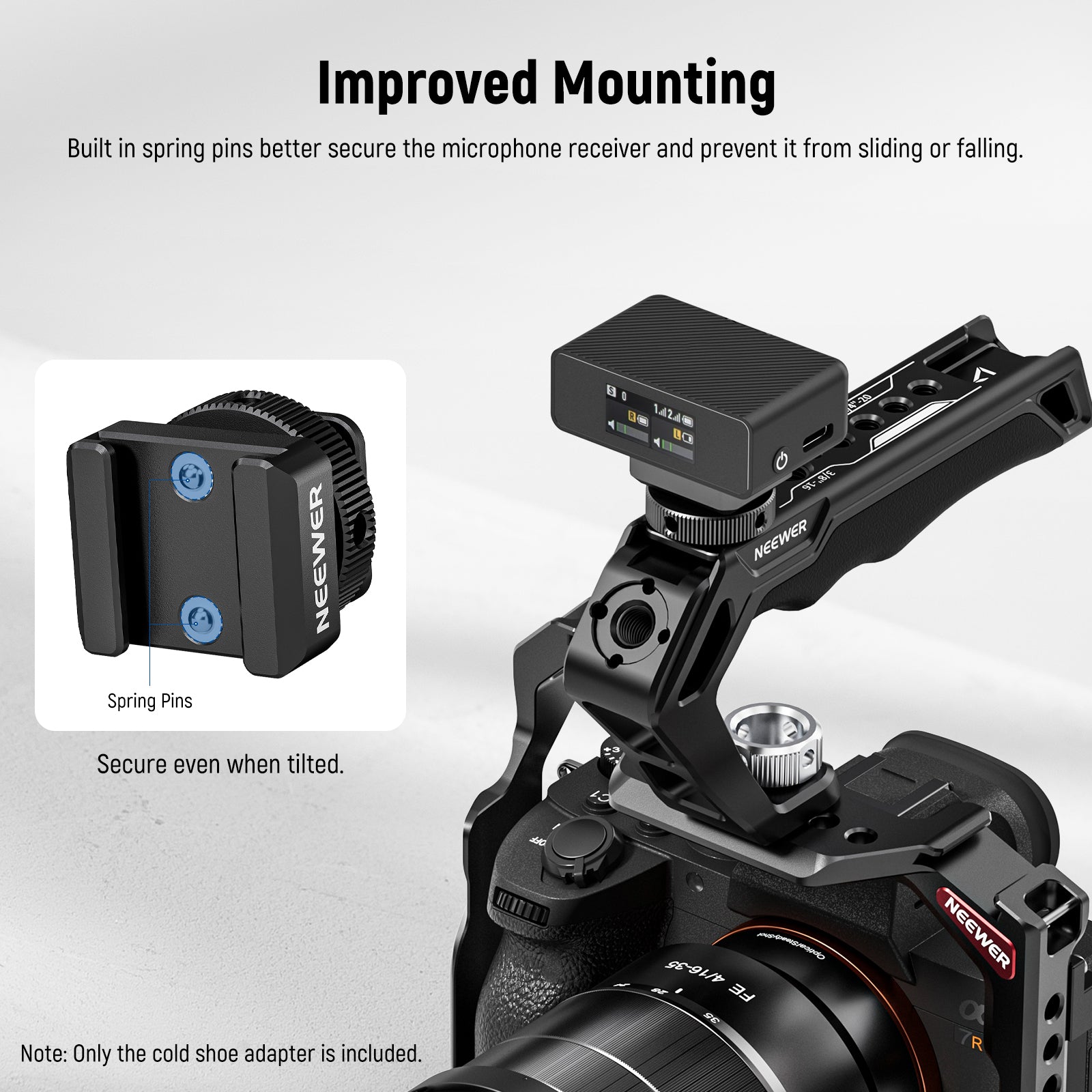 NEEWER UA030 Cold Shoe Mount Adapter for DJI Wireless Mic - Compatible with DJI Mic 2 & 1 - Perfect for Vlogging, Live Streaming & Content Creation