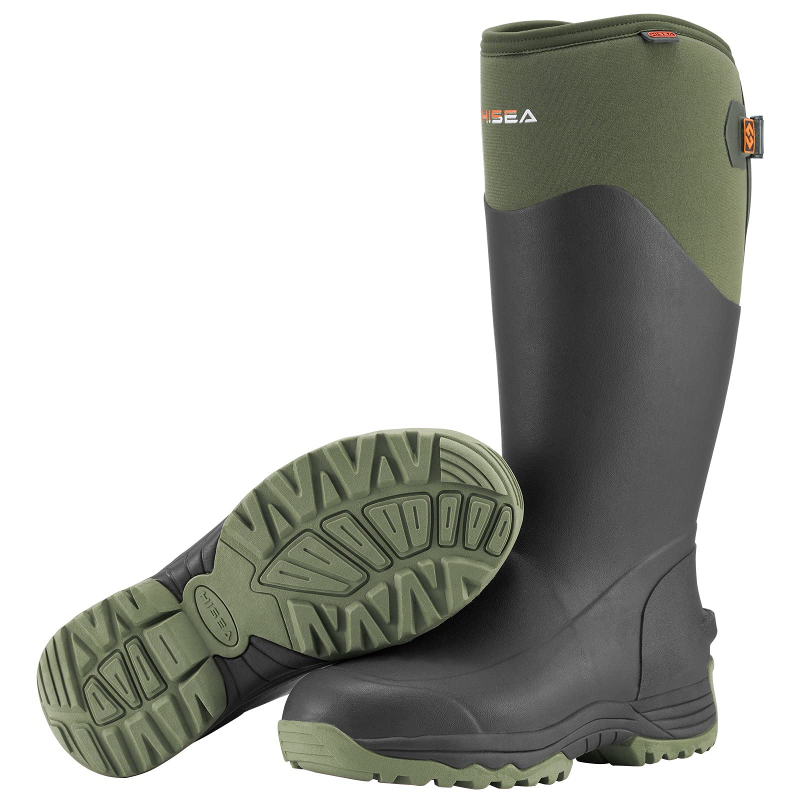 HISEA Men's Waterproof Insulated Neoprene Rubber Rain Boots - Anti-Slip Hunting & Outdoor Work Boots for Gardening, Farming, Fishing, Yard Work - Adjustable Calf Design - Perfect for Wet Weather, Muddy Terrains & Heavy Duty Outdoor Activities