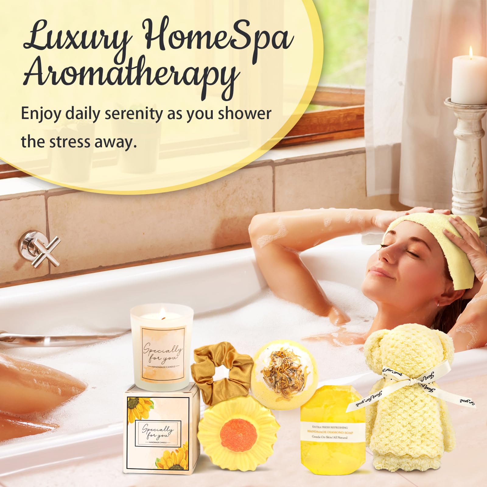 Sunflower Self-Care Gift Basket for Women - Relaxing Spa Package with Unique Birthday, Get Well, Valentine's & Mother's Day Presents for Her, Sister, Mom & Best Friends - Perfect for Home Relaxation, Stress Relief & Thoughtful Surprises