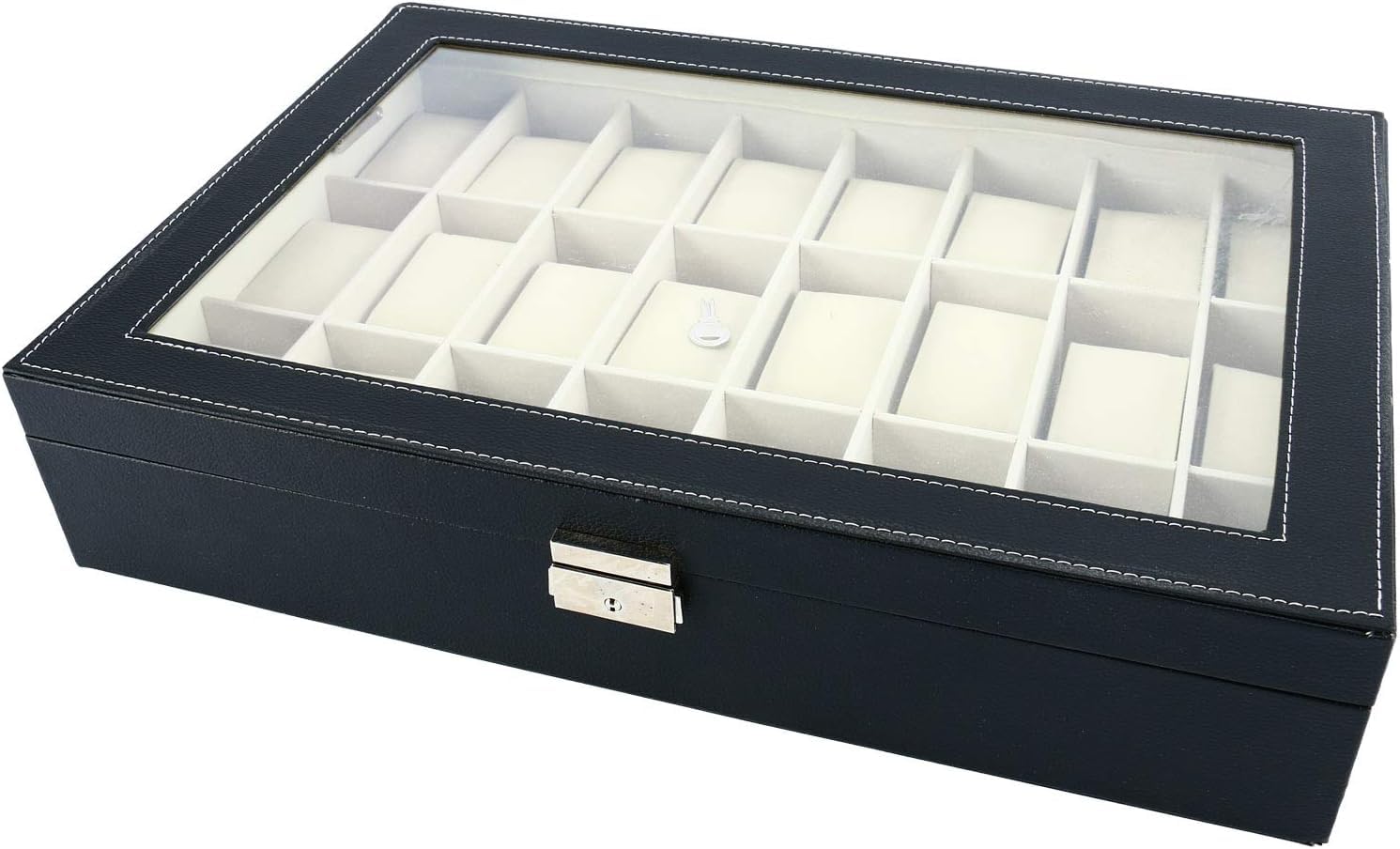 24-Slot PU Leather Watch Box with Key & Lock - Acrylic Top Display Case for Watch & Jewelry Storage Organizer | Perfect for Travel, Gift, and Home Decor