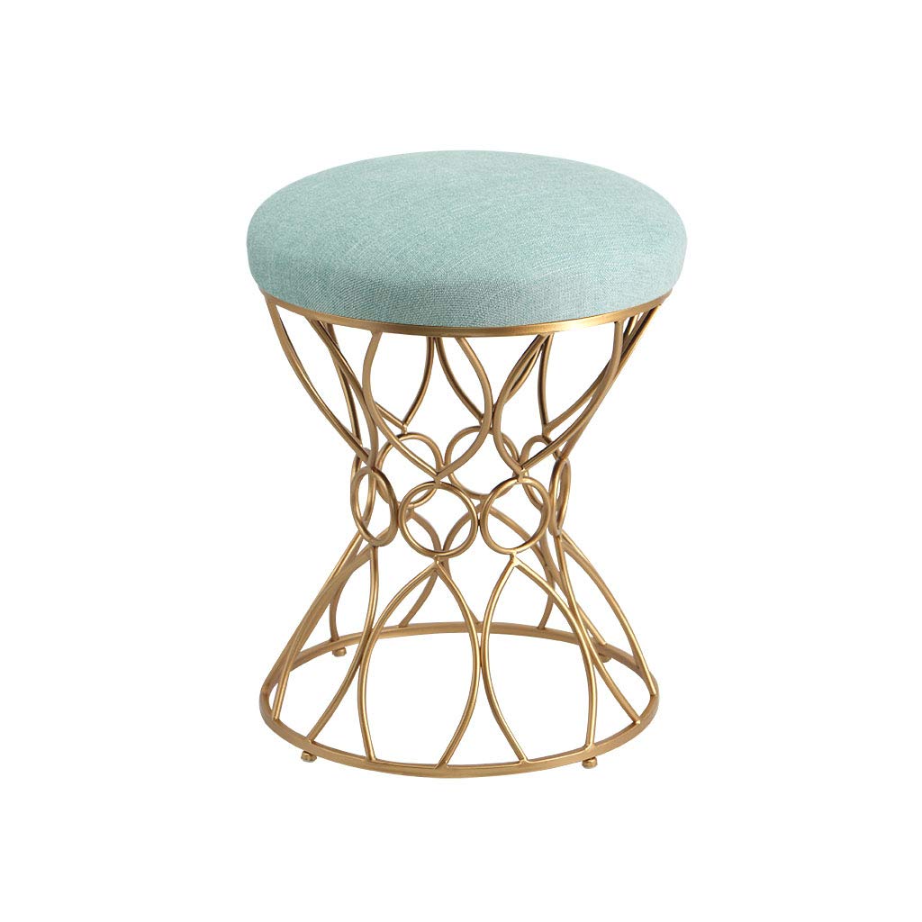 Comfortable Metal Support Upholstered Footstool Ottoman Pouffe - Removable Fabric Cover, Textile Linen Sofa Stool in Green | Perfect for Living Room, Bedroom & Office Seating