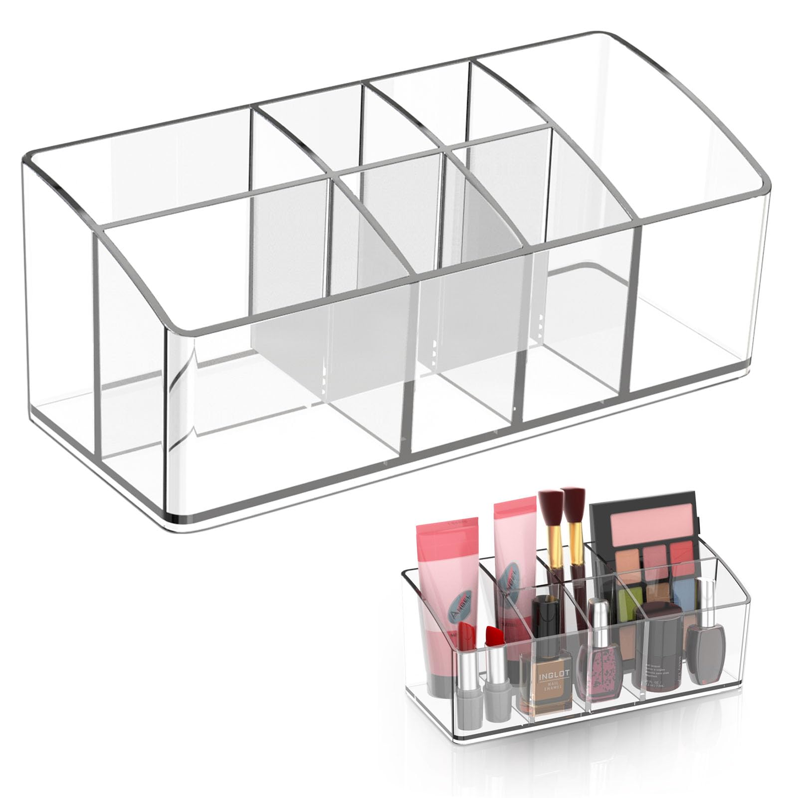 Clear 7-Slot Makeup Brush Holder Organizer for Vanity, Nail Polish & Lipstick | Small Cosmetic Storage for Bathroom & Desktop | Perfect for Travel & Home Organization