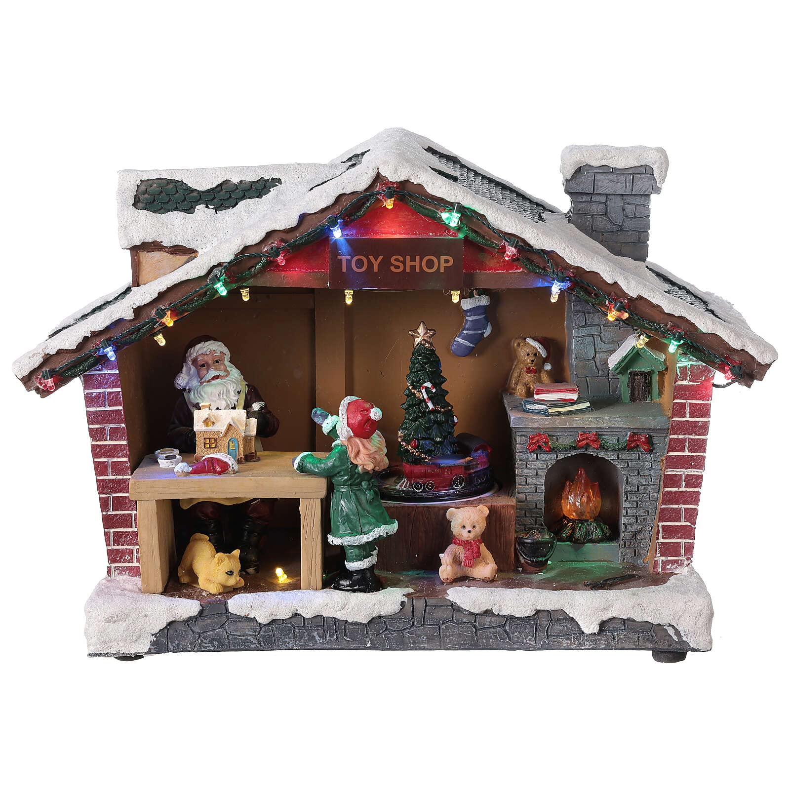 Christmas Village Santa Claus House with LED Lights & Music - 25x35x15 cm Holiday Home Decor for Xmas Tree, Mantel or Tabletop Display