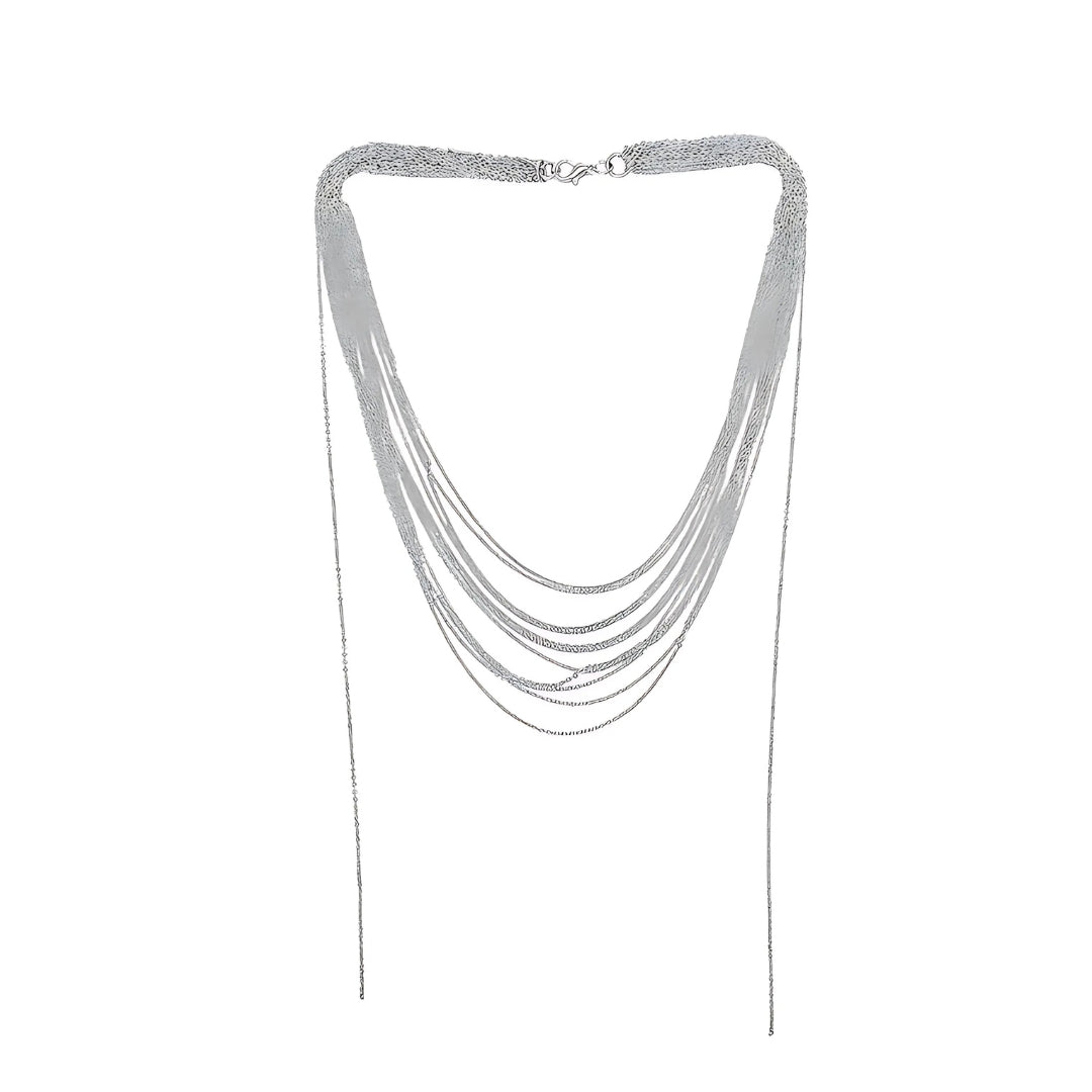 Multistrand Silver Tassel Chain Necklace HN2699 - Elegant Layered Jewelry for Women, Perfect for Parties, Weddings & Everyday Wear