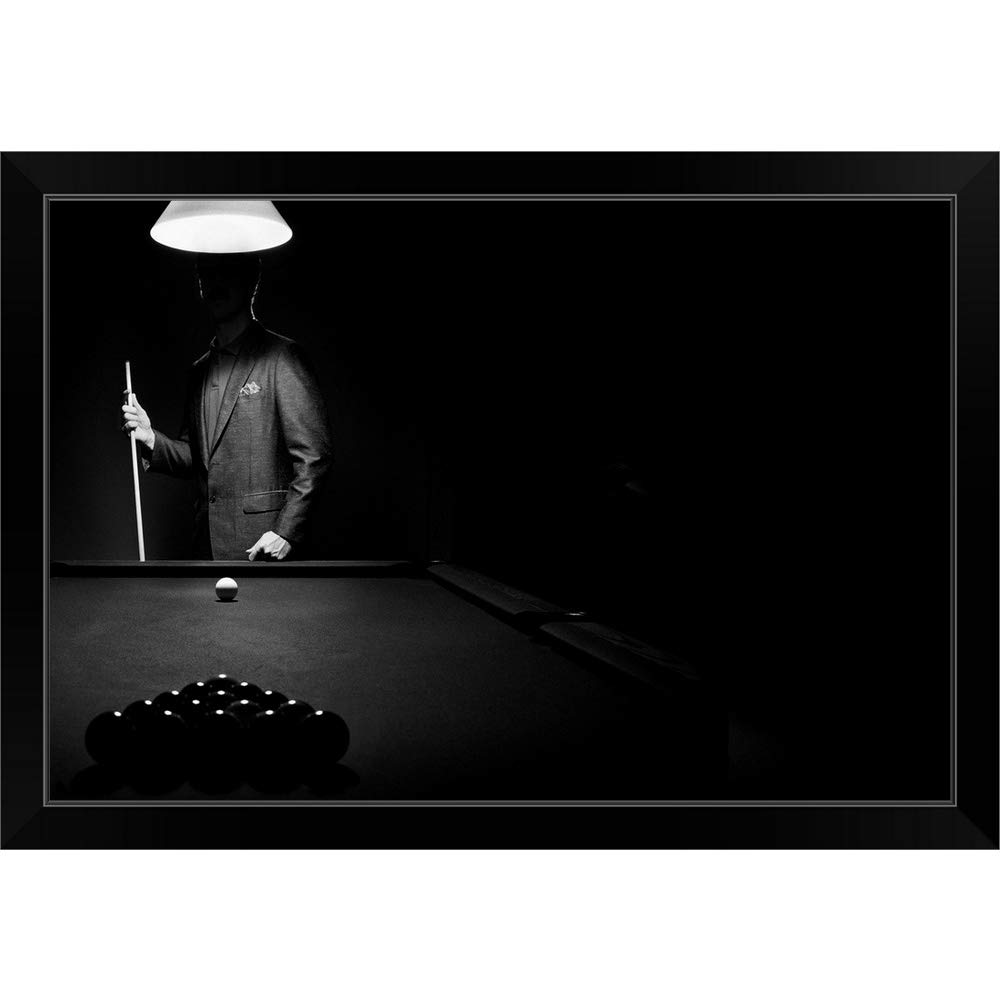 Black Framed Billiards Art Print - Mystery Pool Player Behind Rack - Elegant Wall Decor for Game Rooms, Bars & Man Caves