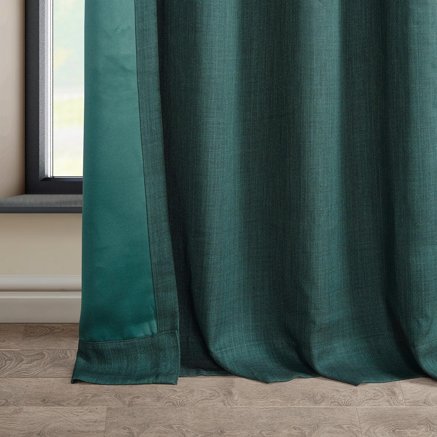 Slate Teal Grommet Textured Faux Linen Blackout Curtains for Bedroom & Living Room - Noise Reducing & Light Blocking Window Drapes for Home Decor