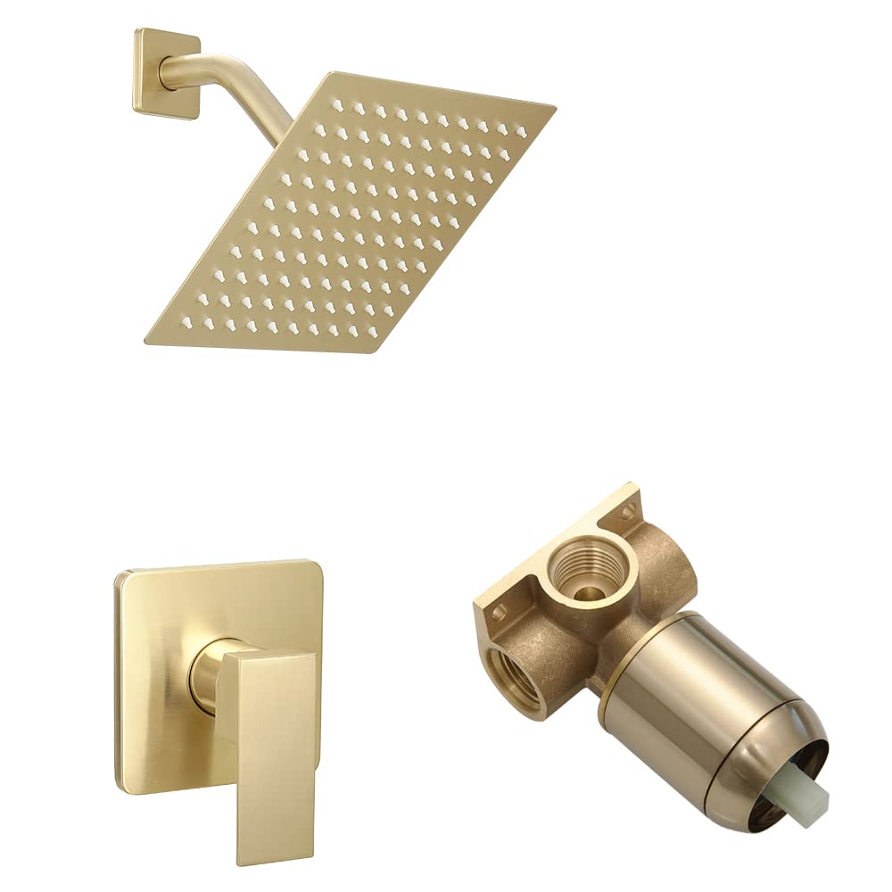 Brushed Gold Shower Faucet Set - Stainless Steel Rainfall Shower System with Single Function Trim Kit & Rough-in Valve | Perfect for Modern Bathroom & Spa-Like Shower Experience