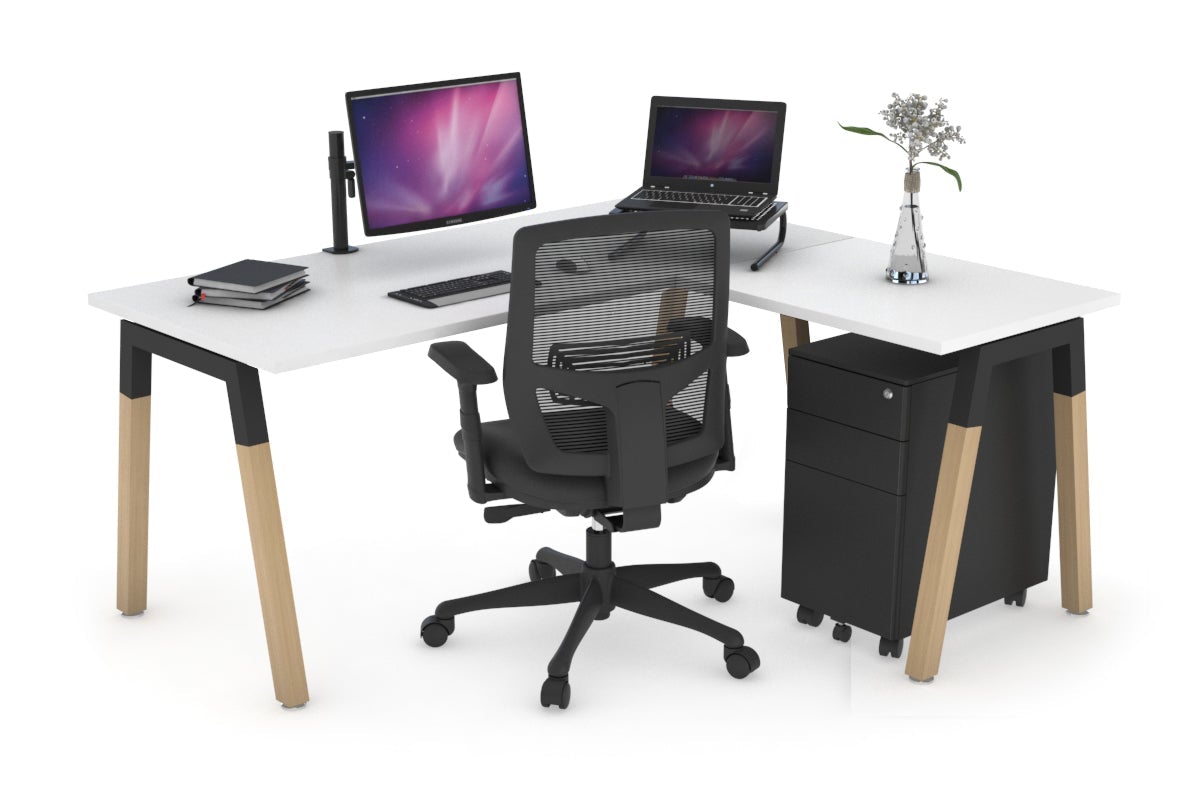 L-Shaped Corner Office Desk with Quadro A Legs & Wood Cross Beam - 1400L x 1700W - Perfect for Home Office, Study Room & Workspace Organization