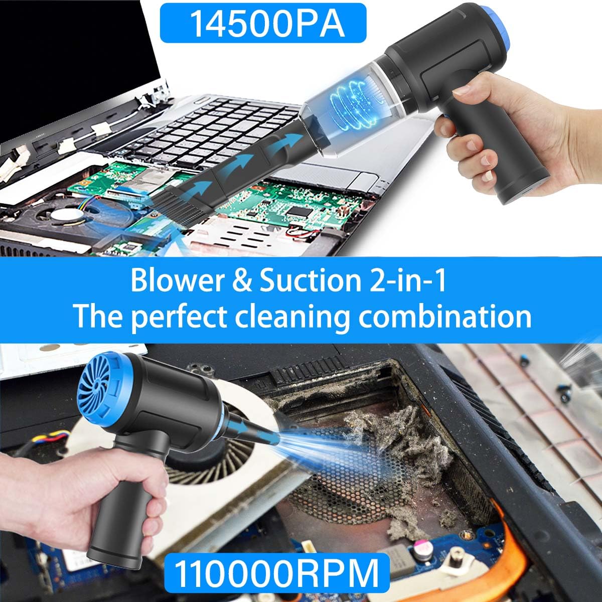VC08 Cordless Air Duster - 110,000 RPM Powerful Computer Vacuum Cleaner for Keyboard, PC & Electronics Cleaning | Replaces Canned Air | Ideal for Home Office, Gaming Setup & IT Maintenance