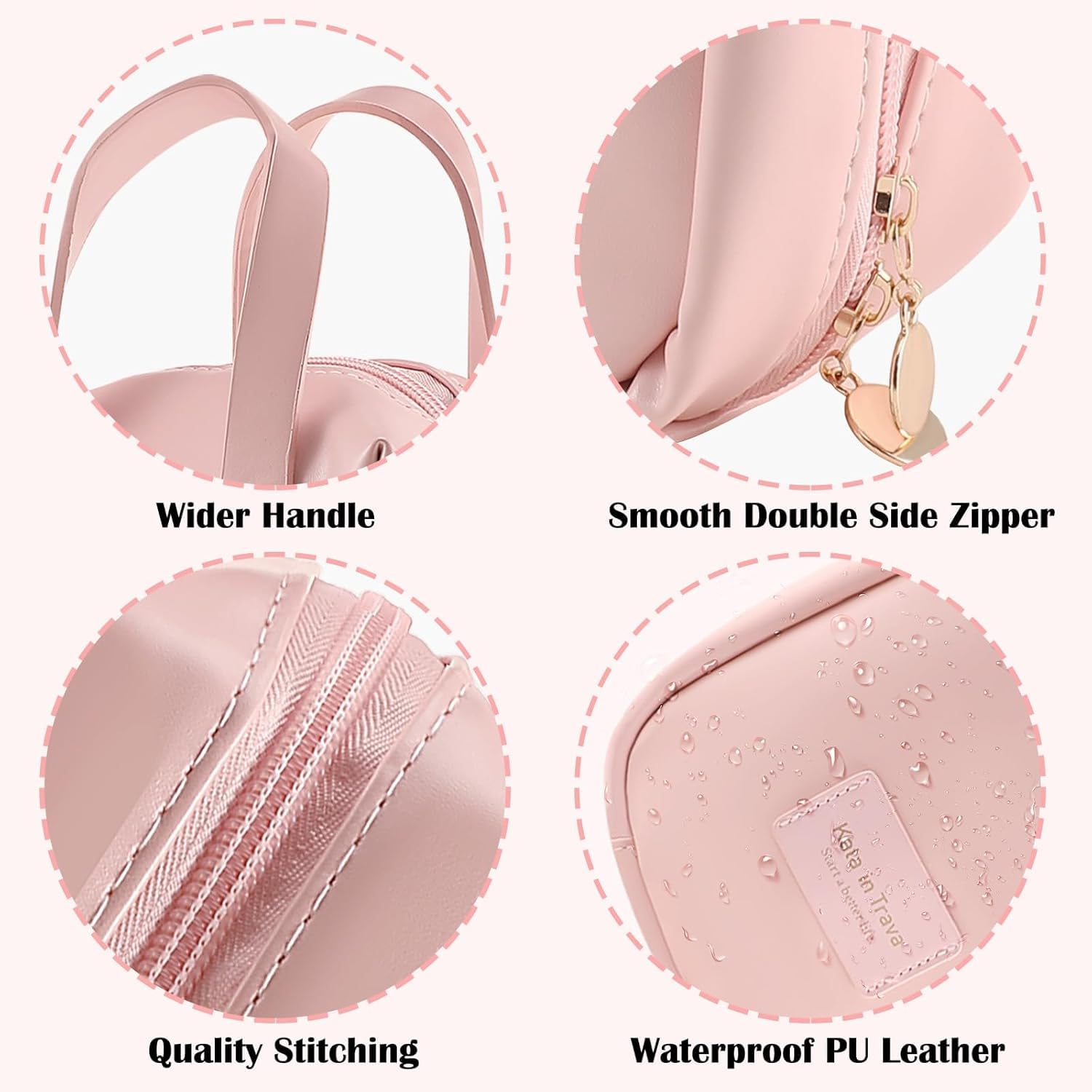Brikipth Large Waterproof PU Leather Makeup Bag for Women - Cute Travel Cosmetic Organizer with Divider & Handle, Pink | Perfect for Travel, Gym, Daily Use & Gift Giving