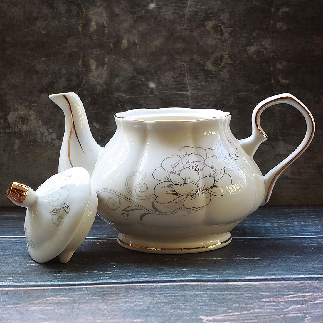 Premium Jomop Ceramic Teapot with Elegant Floral Design - 855ml (4 Cups) in Luxurious Gold - Perfect for Afternoon Tea, Gifts & Home Decor