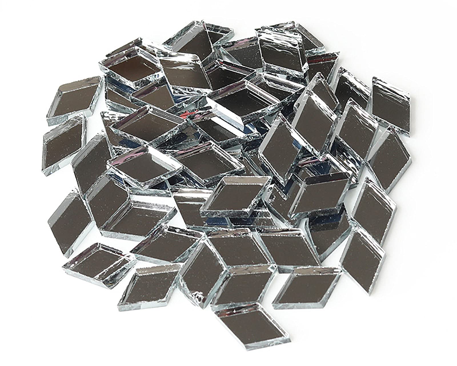 Diamond Shaped Mirror Glass Mosaic Tiles - 60 Pieces (200g) 2x2cm Rhombus Grey Tiles for DIY Crafts, Home Decor, Picture Frames & Flower Pots - Perfect for Bathroom Backsplash, Kitchen Decor & Wall Art Projects
