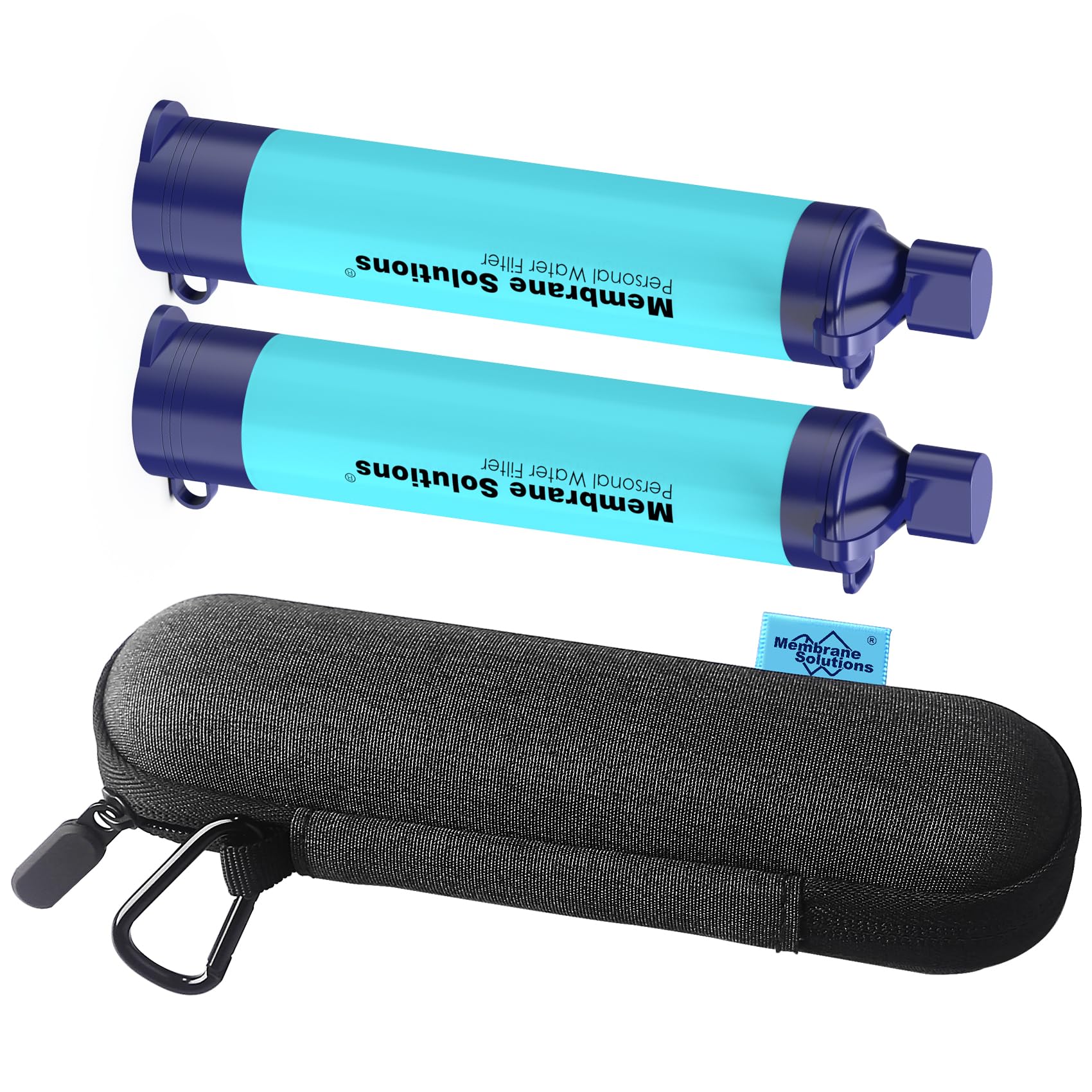 Membrane Solutions 2 Pack Personal Water Filter Straw with Storage Case & Travel Carrying Bag - Portable Water Filtration System, Shockproof EVA Case - Ideal for Camping, Hiking, Emergency Survival & Outdoor Adventures