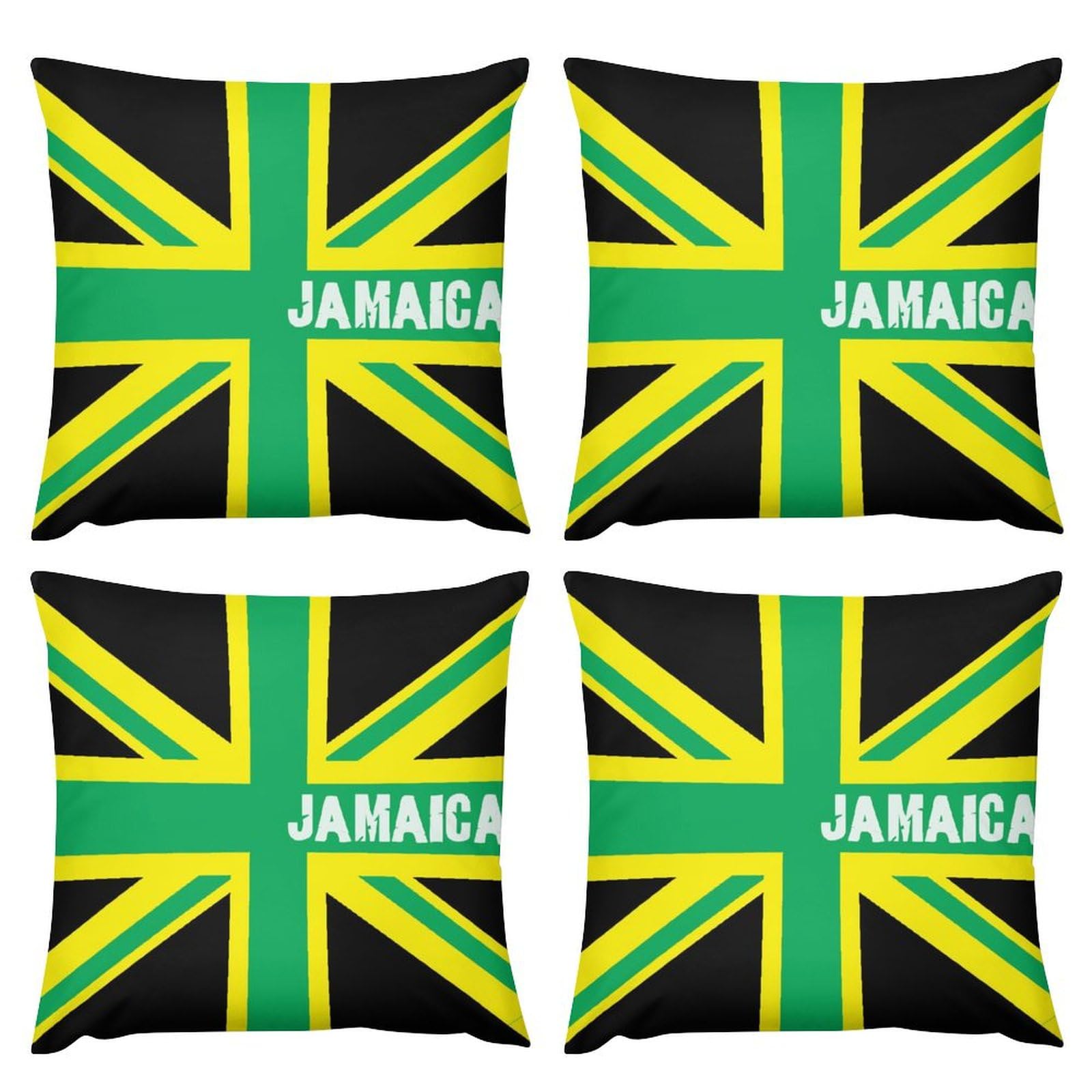 Jamaican Flag Plush Pillow Covers - Soft & Smooth 26x26 Inch Cushion Covers for Sofa, Bed (Set of 4) - Perfect for Home Decor, Caribbean Themed Parties & Patriotic Displays