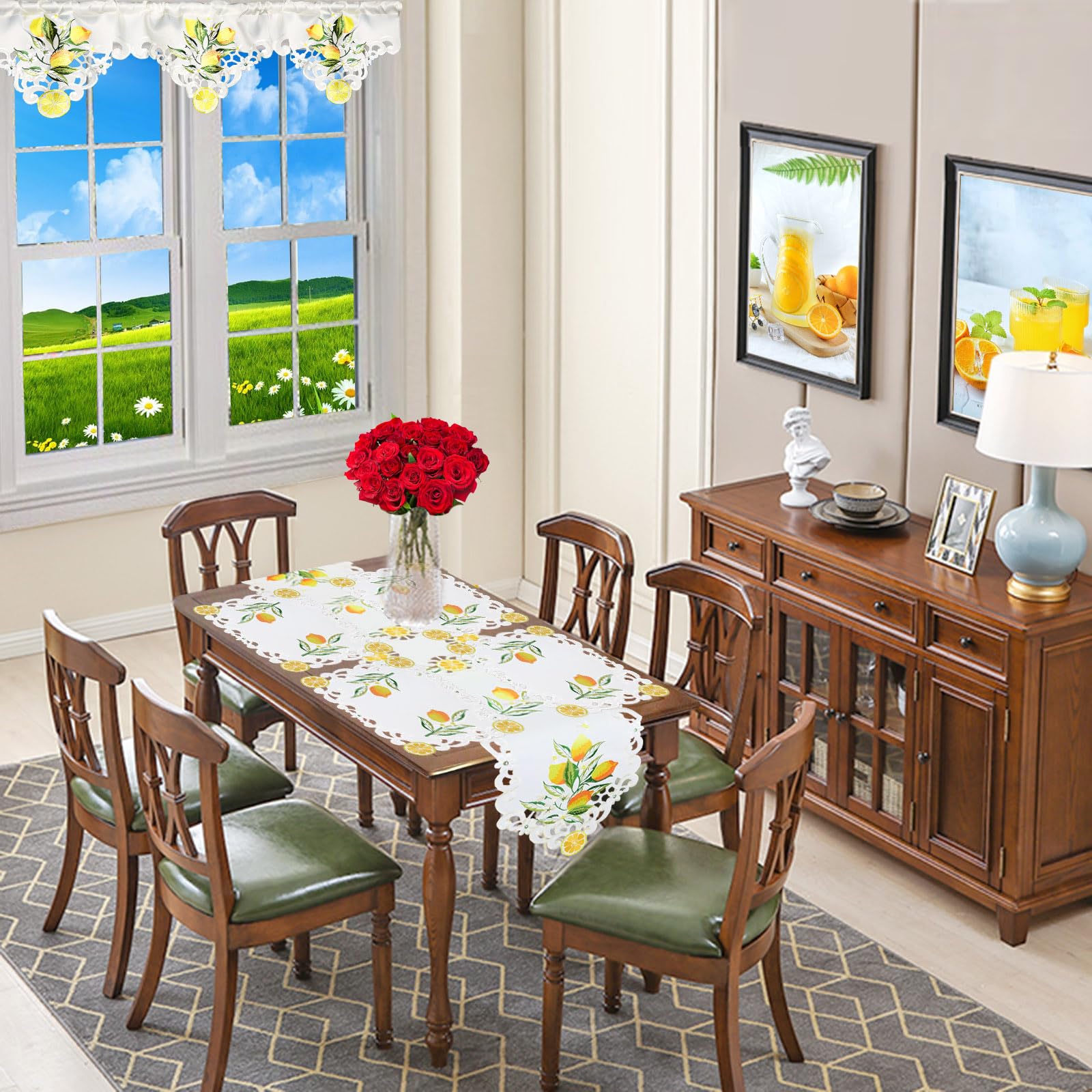 Simhomsen Small Embroidered Lemon Table Runners and Doilies - 14×34 Inch Spring Summer Table Decor - Perfect for Kitchen, Dining Room, and Outdoor Party Decorations