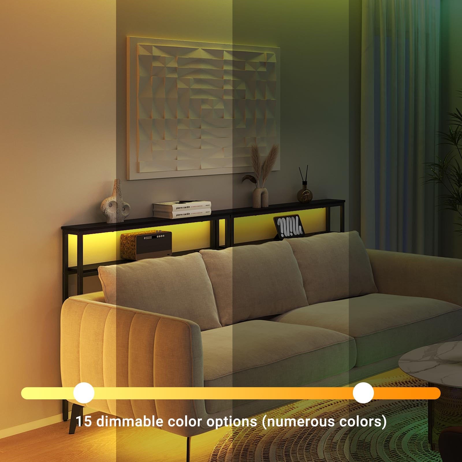 ELYKEN 2 Pack Narrow 2-Tier Console Sofa Table with LED Strip Light - 5.9
