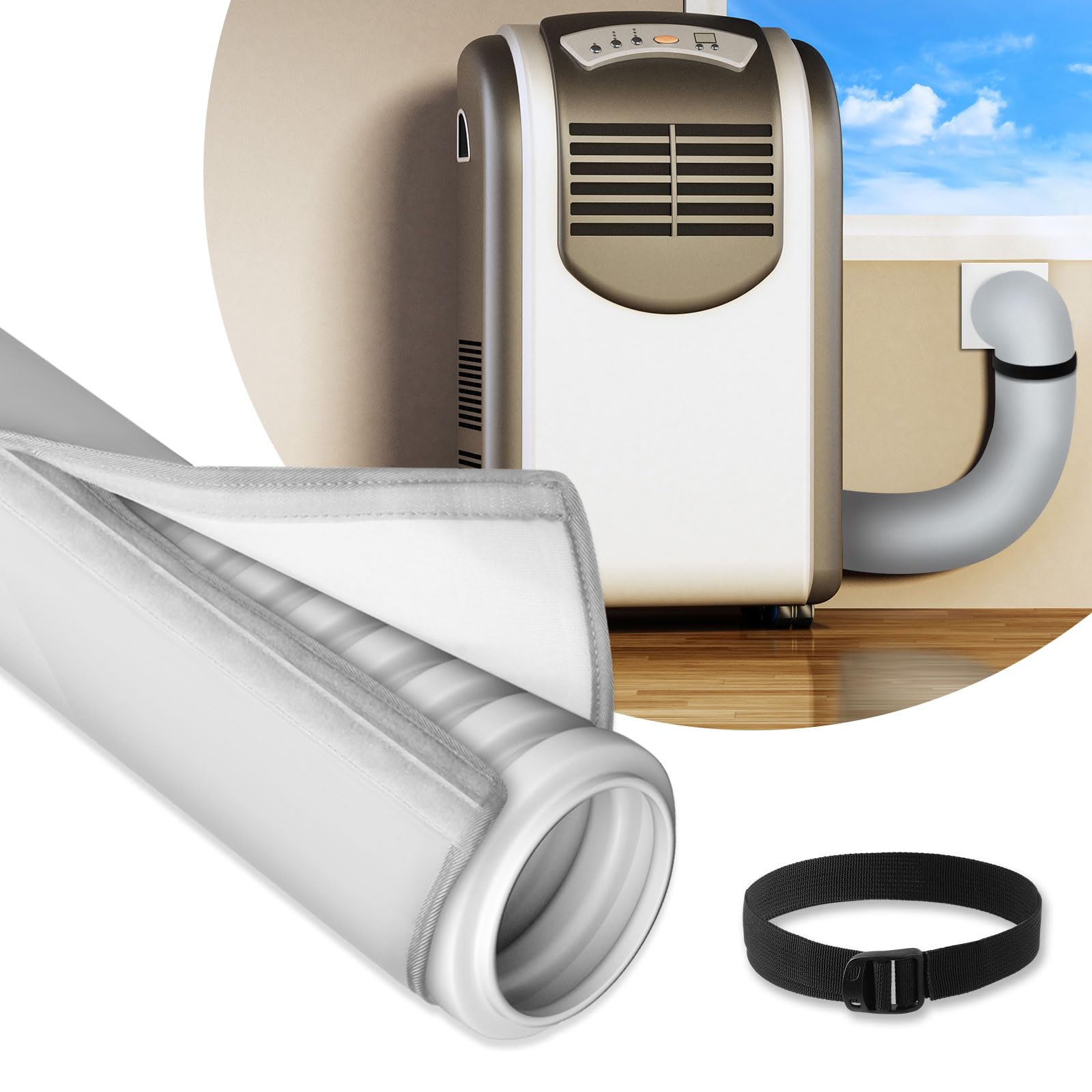 Outus 1-Pack Universal 6-Inch Portable Air Conditioner Hose Cover - Insulated AC Duct Wrap for Energy Efficiency & Noise Reduction - Perfect for Home, Office & RV Use (Gray, Edge Wrap Style)
